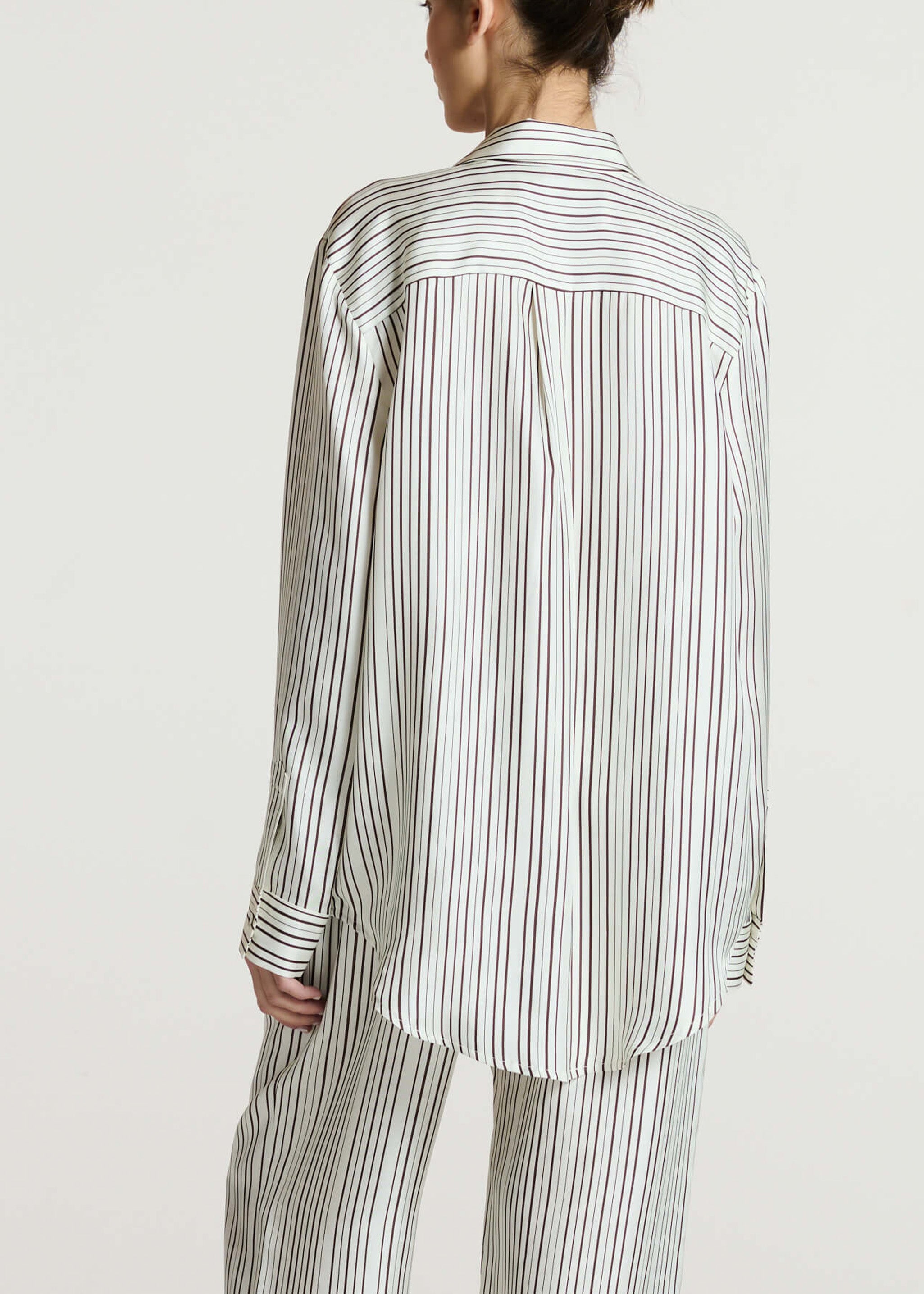 London Shirt Umber Brown Fine Stripe Silk Twill
