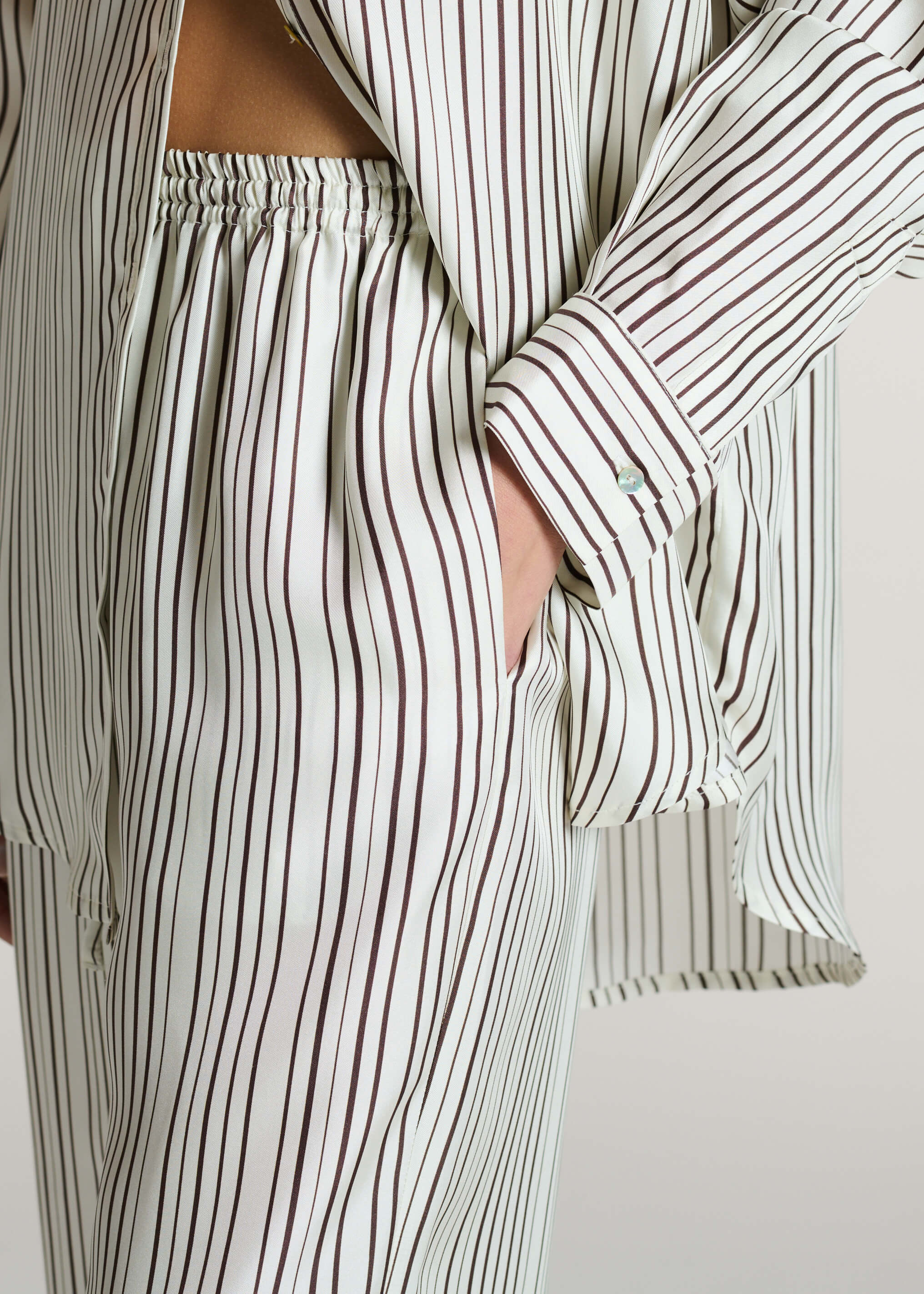 Aurelia Trouser Umber Brown Fine Stripe Silk Twill
