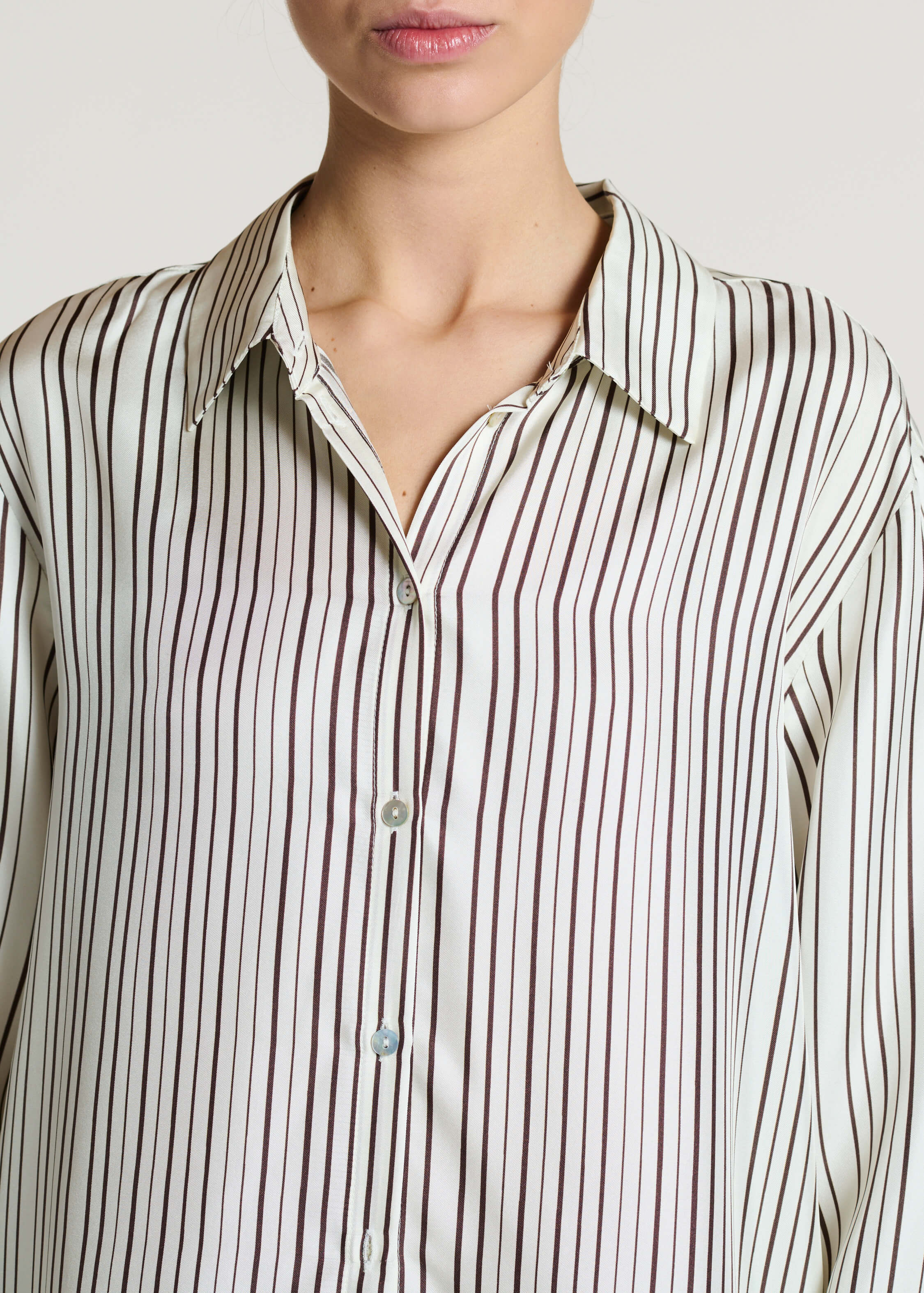 London Shirt Umber Brown Fine Stripe Silk Twill