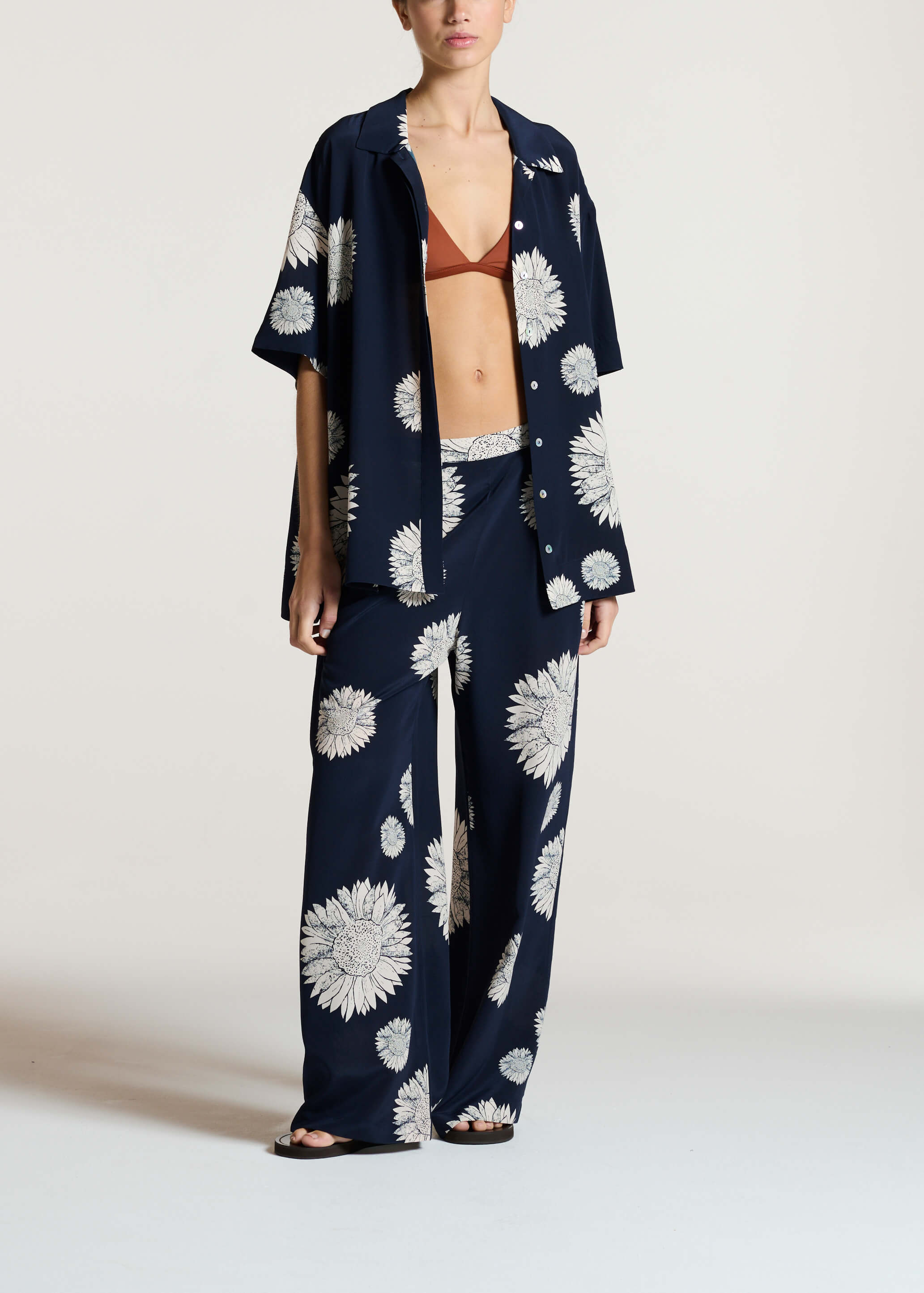 Isola Trouser Navy Sunflower Silk Crepe