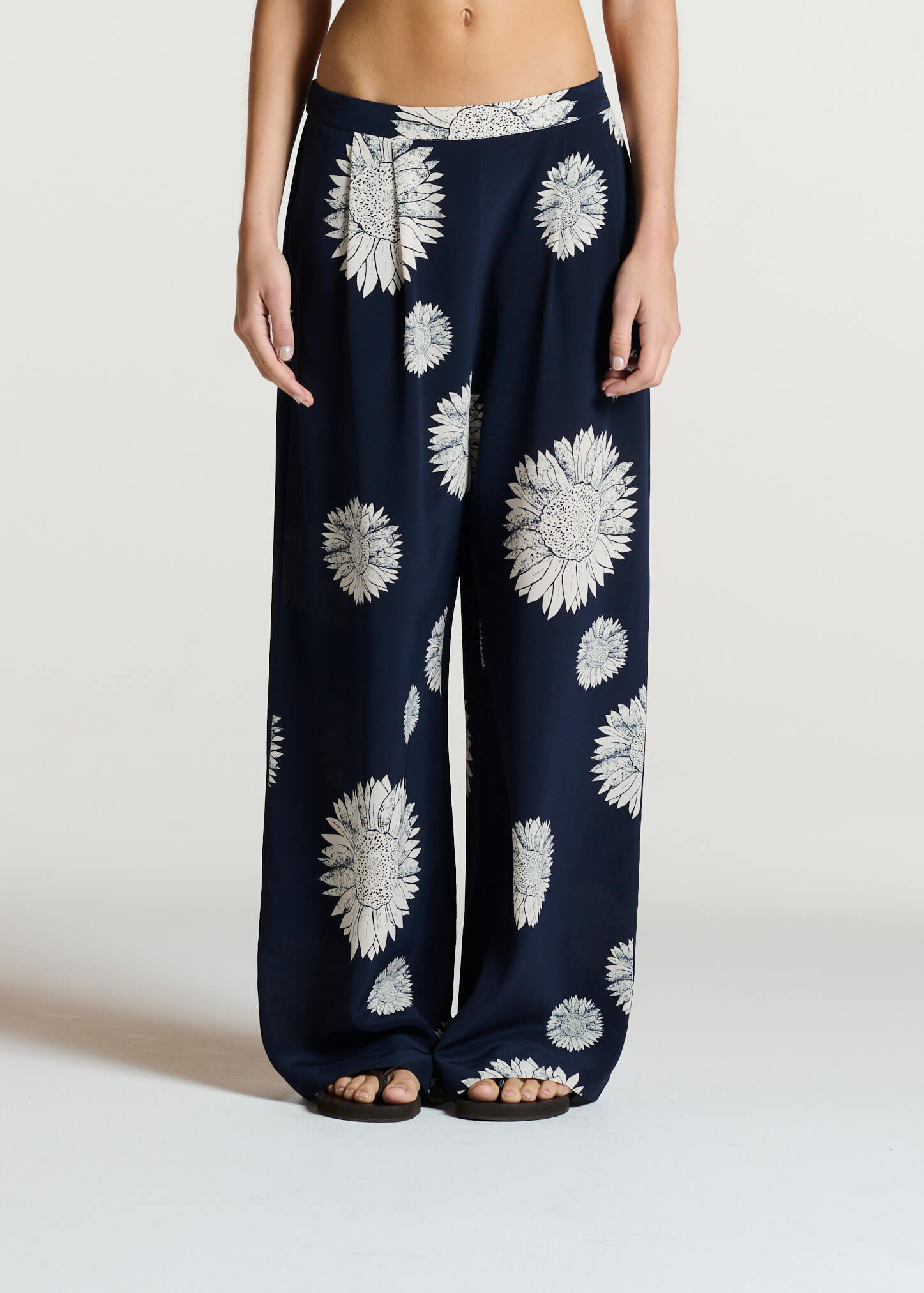Isola Trouser Navy Sunflower Silk Crepe