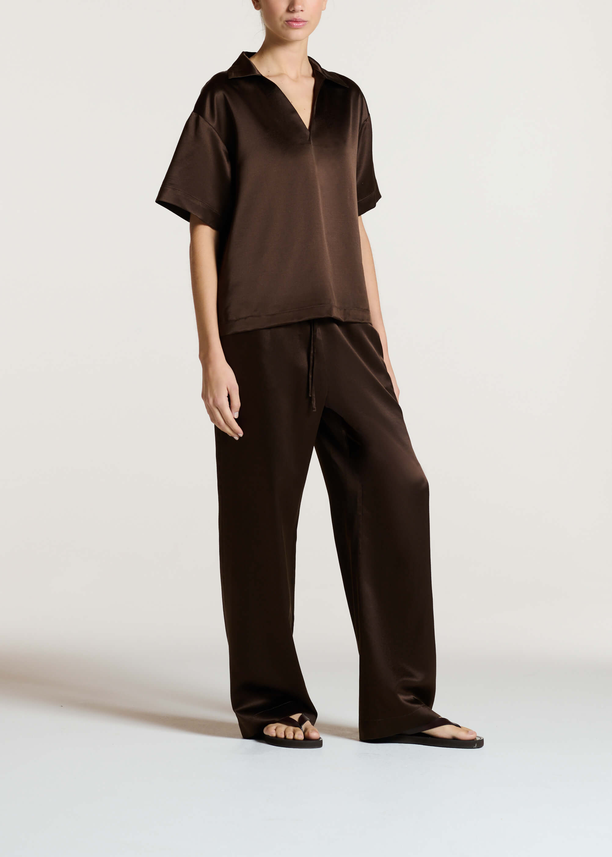 Aurelia Trouser Dark Brown Silk Wool Satin