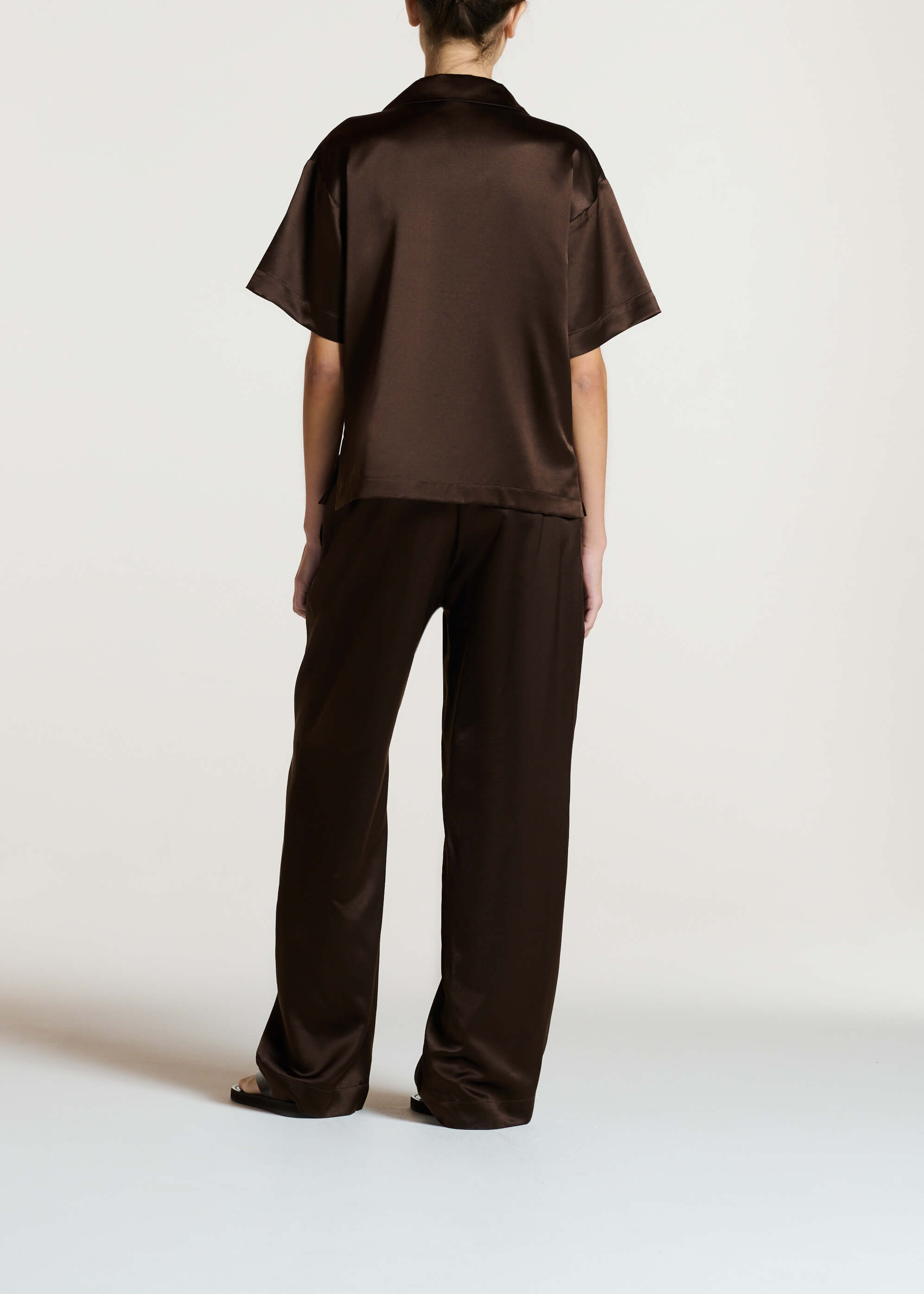 Aurelia Trouser Dark Brown Silk Wool Satin