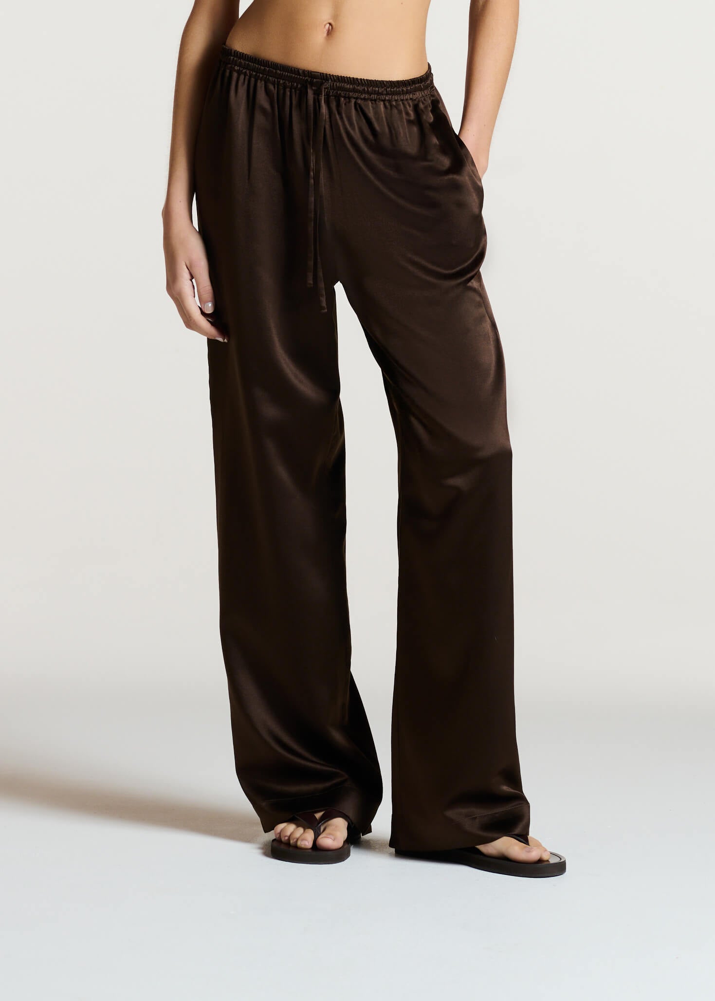 Aurelia Trouser Dark Brown Silk Wool Satin
