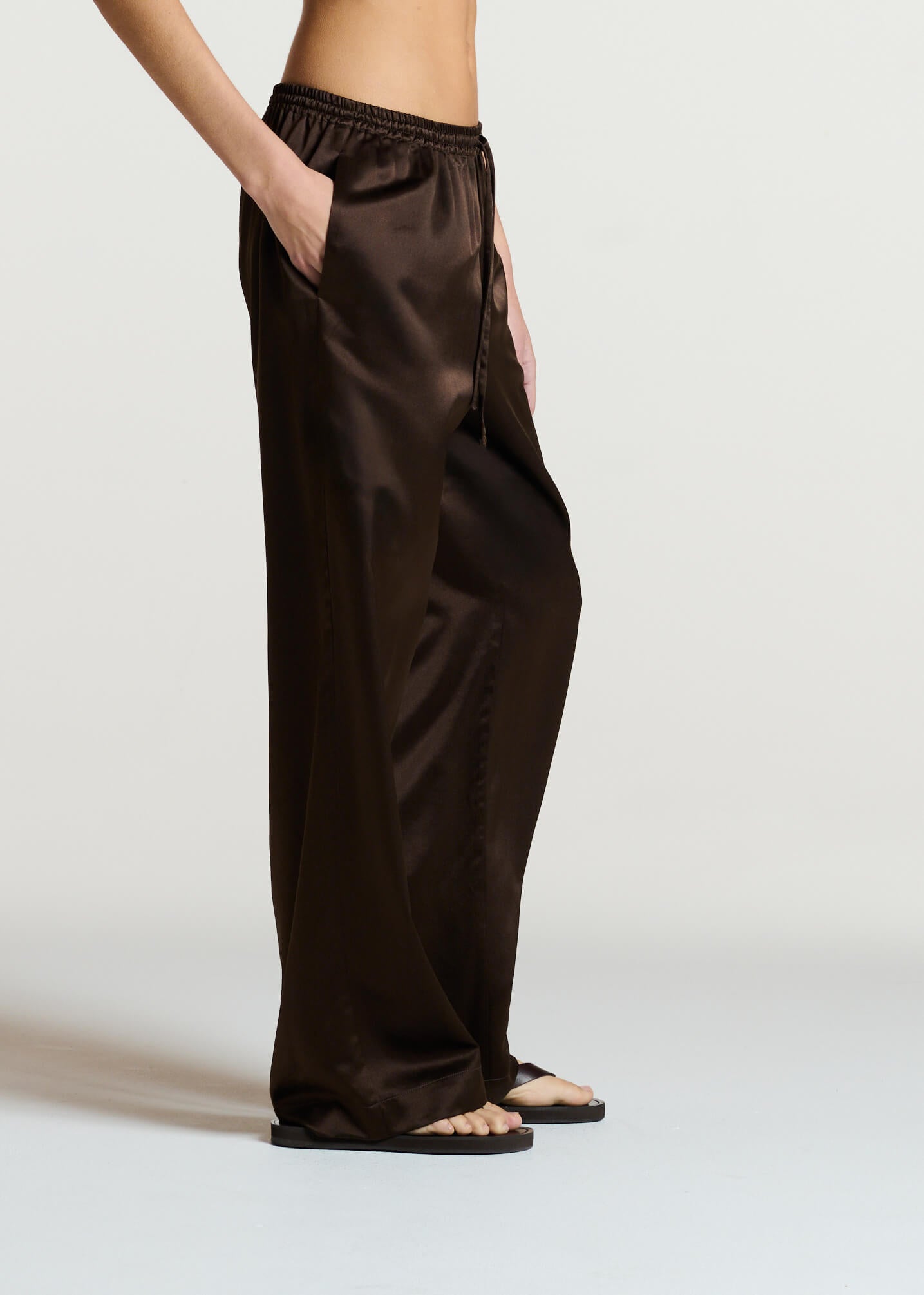 Aurelia Trouser Dark Brown Silk Wool Satin