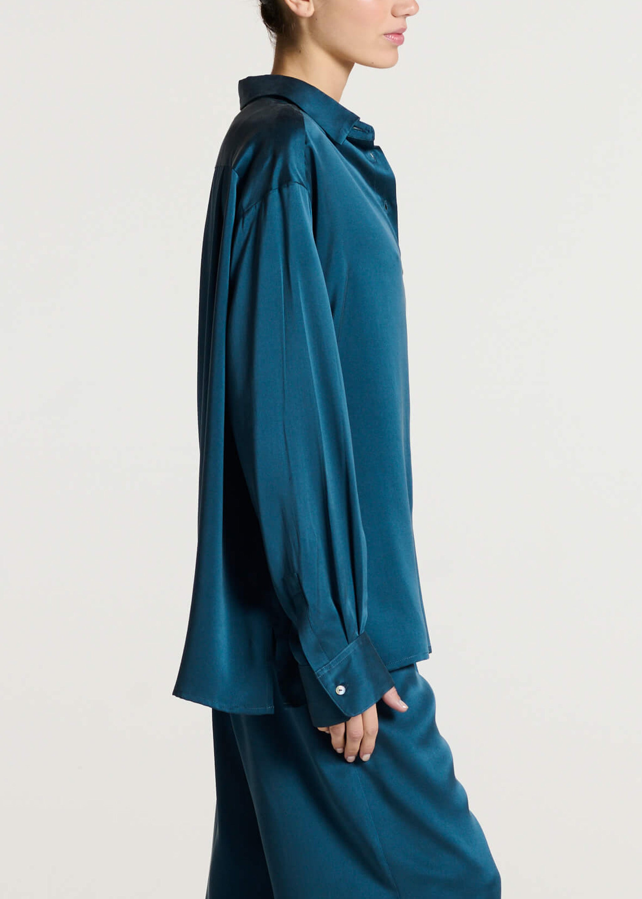 Maya Shirt Aegean Blue Silk Charmeuse