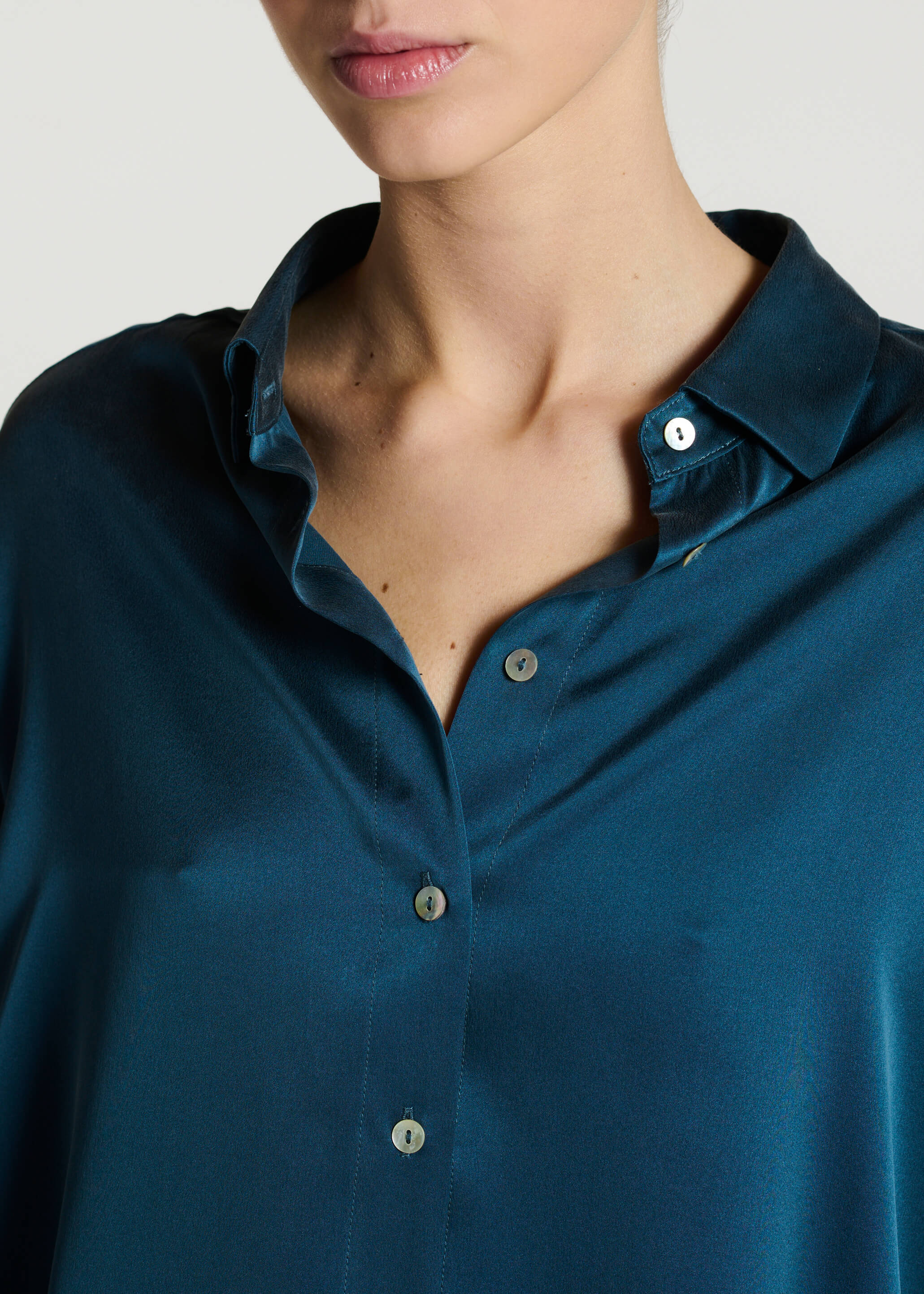 Maya Shirt Aegean Blue Silk Charmeuse