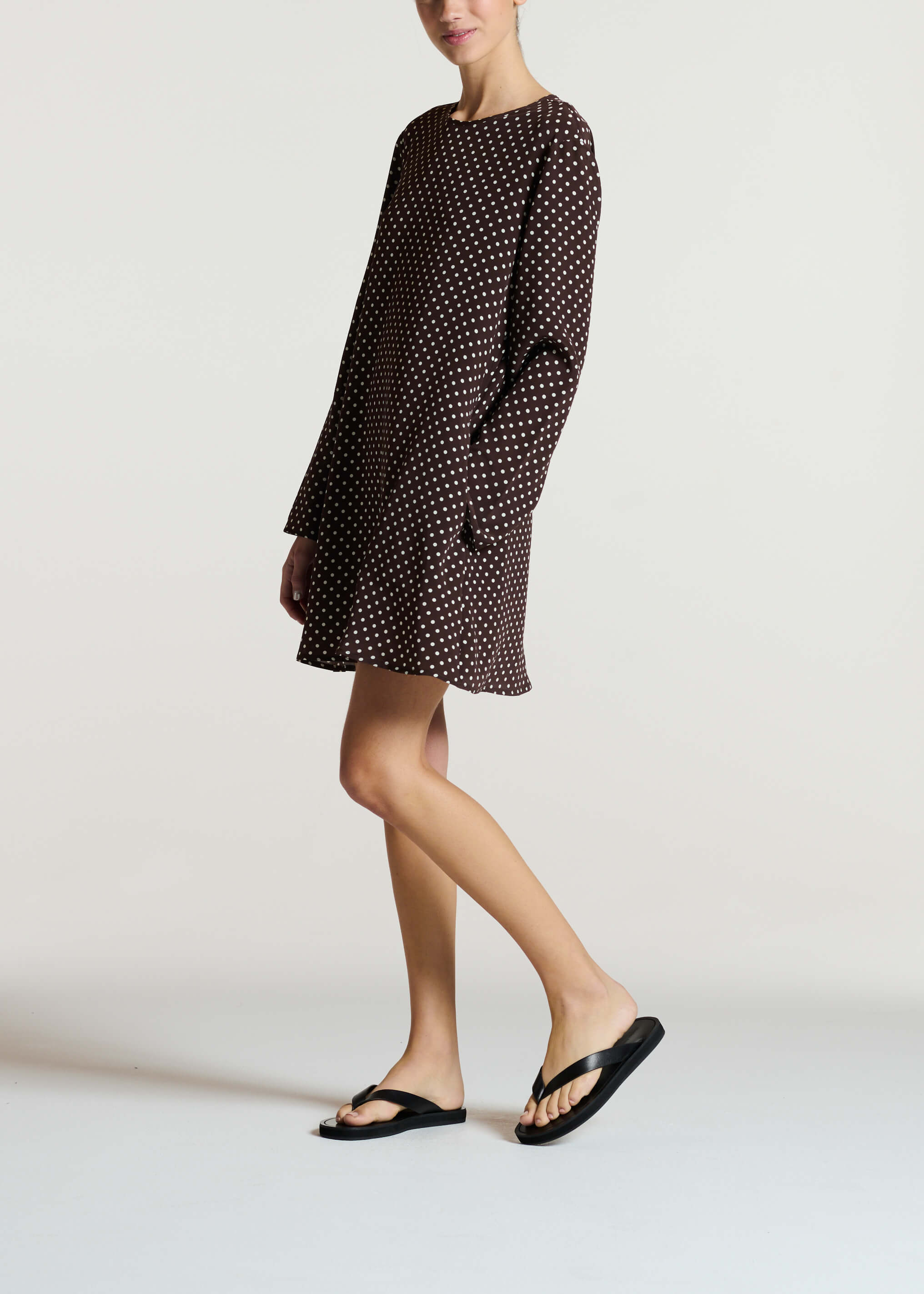 Larissa Dress Umber Brown Dot Silk Crepe