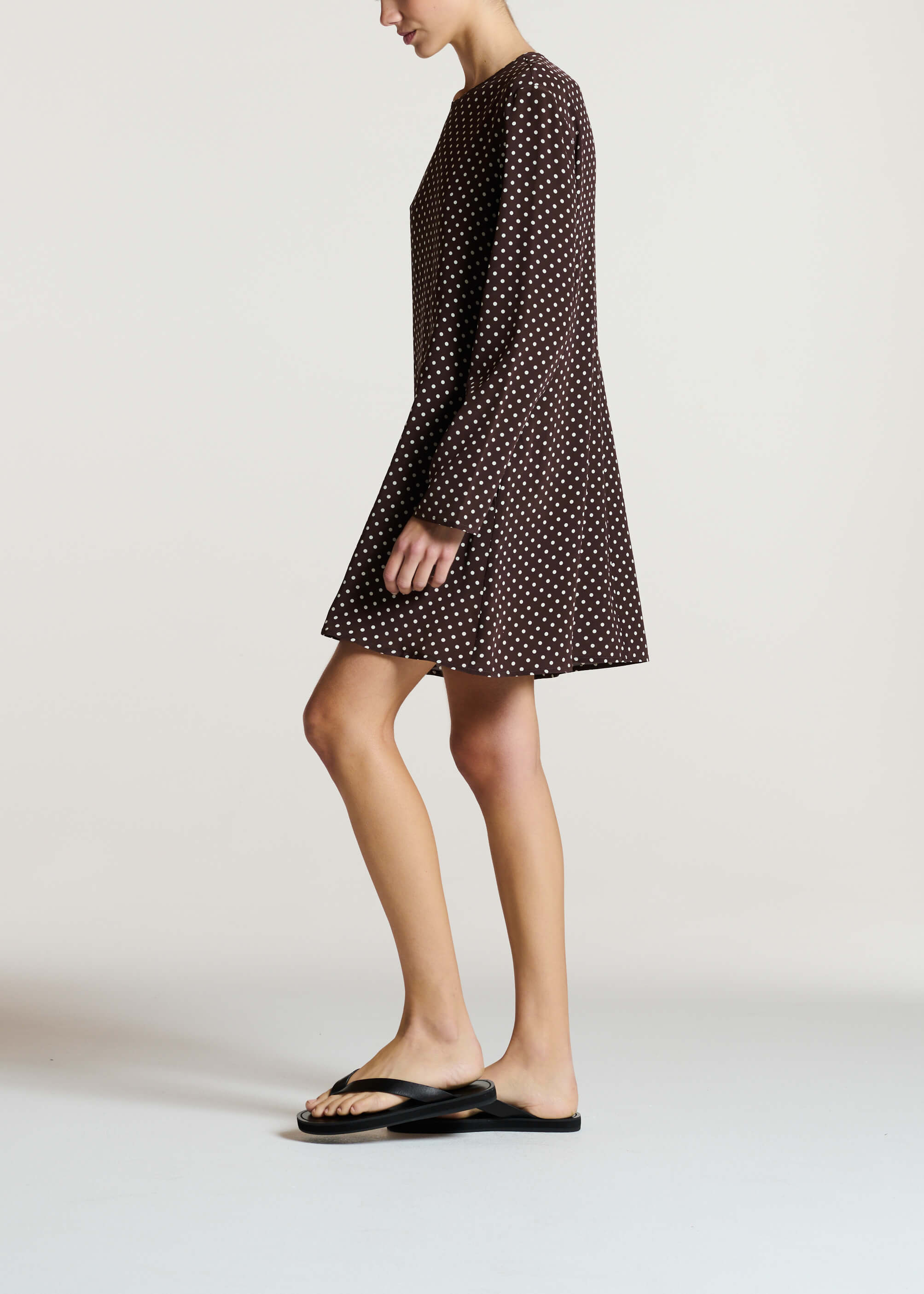Larissa Dress Umber Brown Dot Silk Crepe