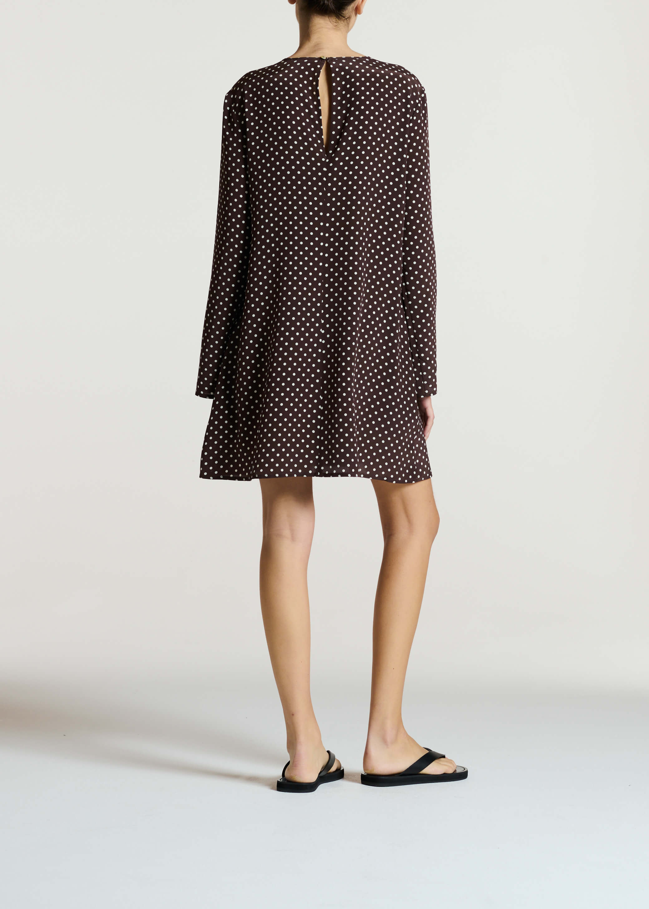 Larissa Dress Umber Brown Dot Silk Crepe