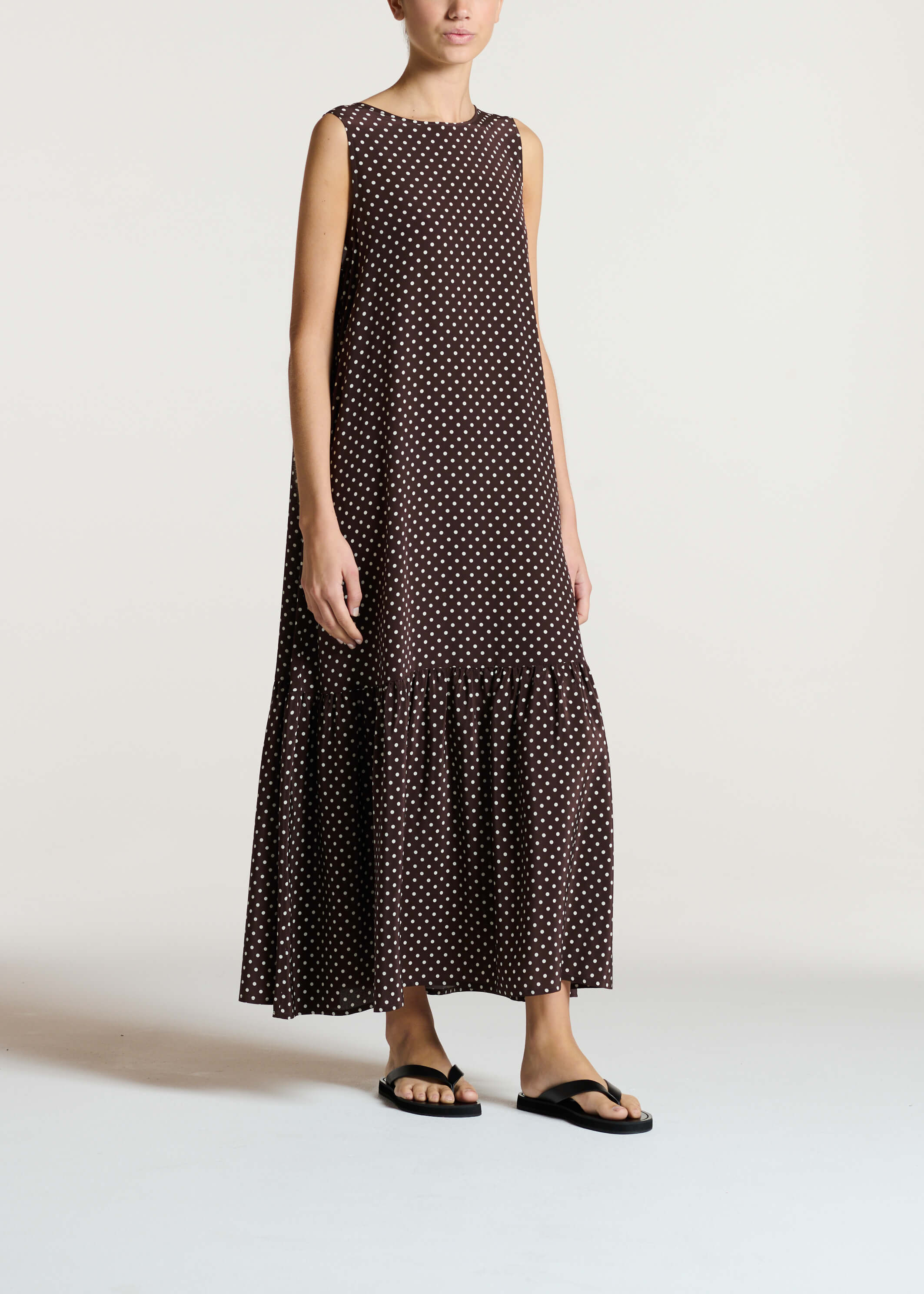 Rhea Dress Umber Brown Dot Silk Crepe