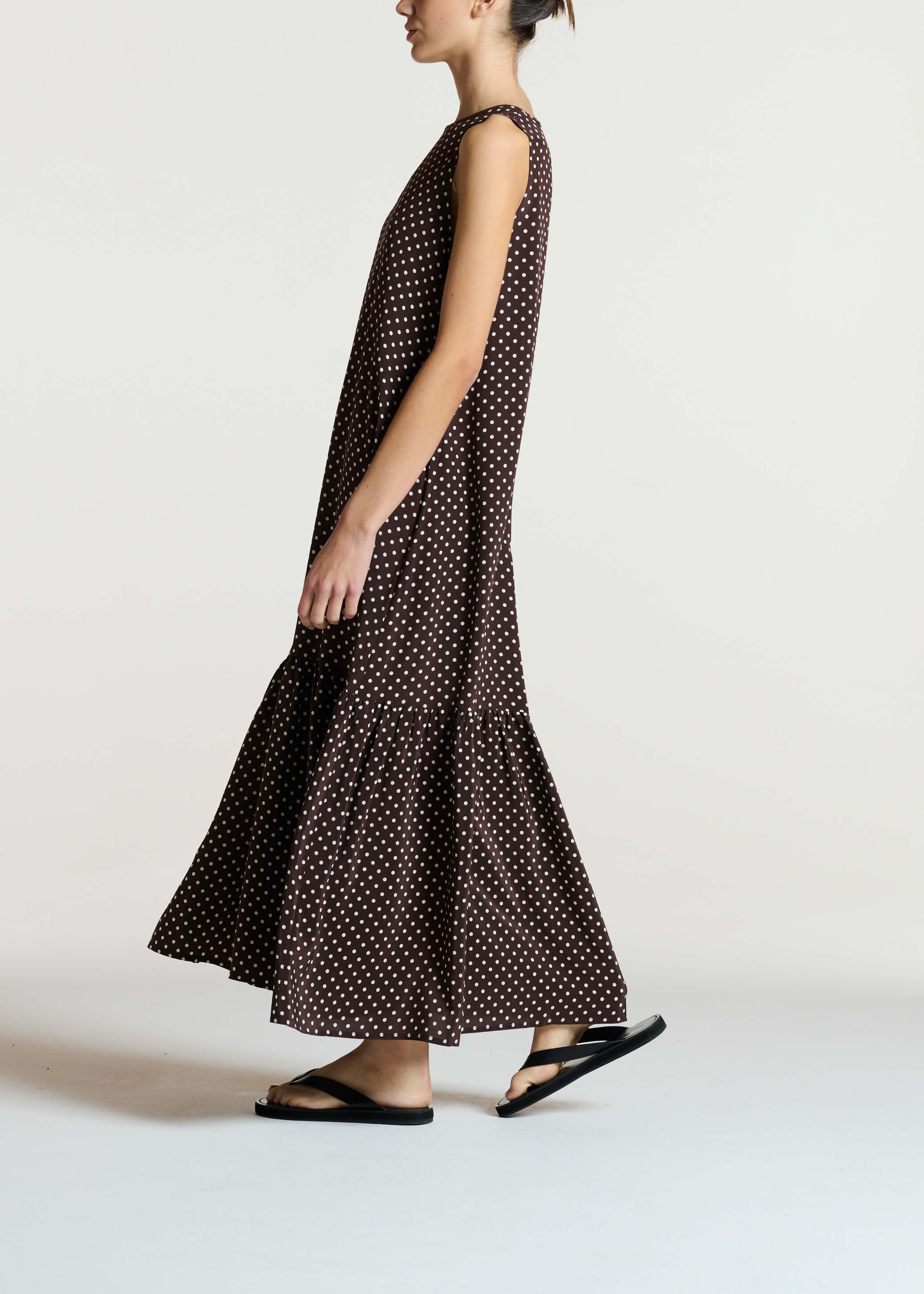 Rhea Dress Umber Brown Dot Silk Crepe