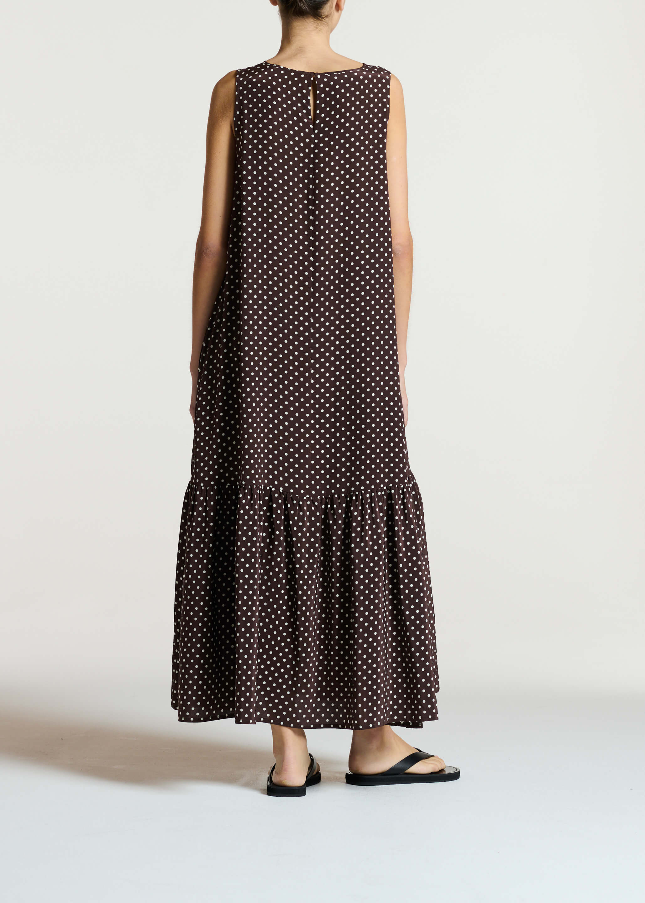Rhea Dress Umber Brown Dot Silk Crepe