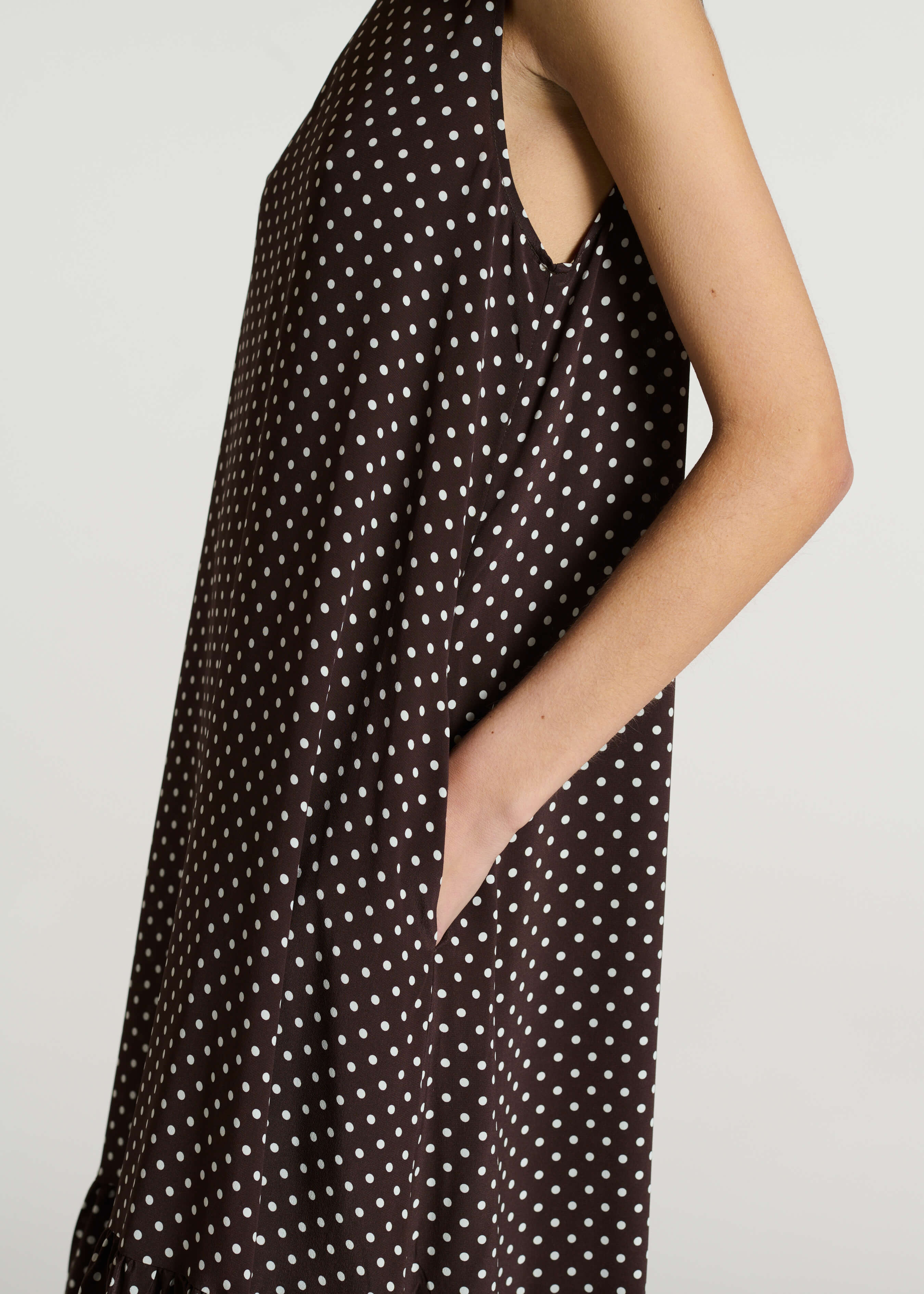 Rhea Dress Umber Brown Dot Silk Crepe