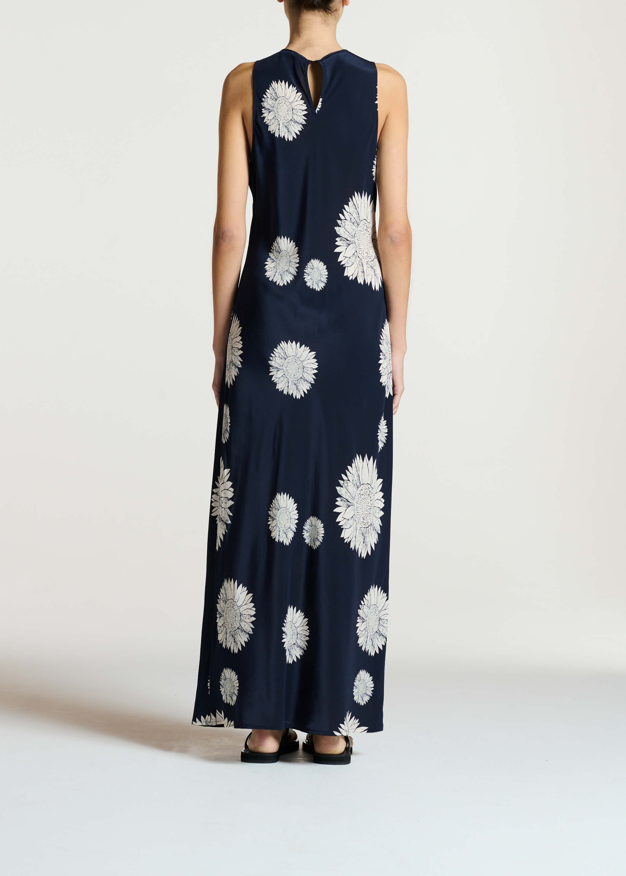 Valencia Dress Navy Sunflower Silk Crepe