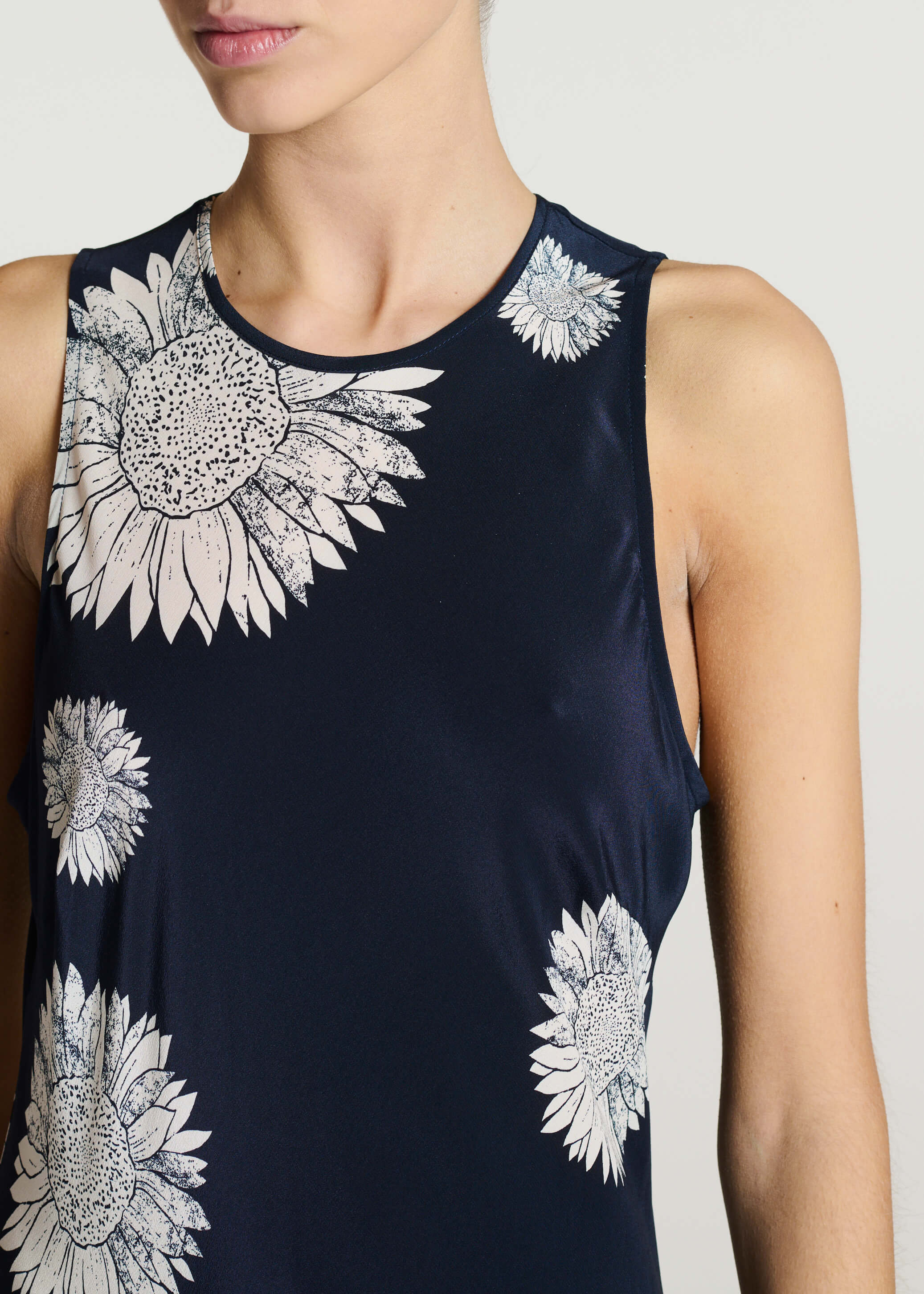Valencia Dress Navy Sunflower Silk Crepe