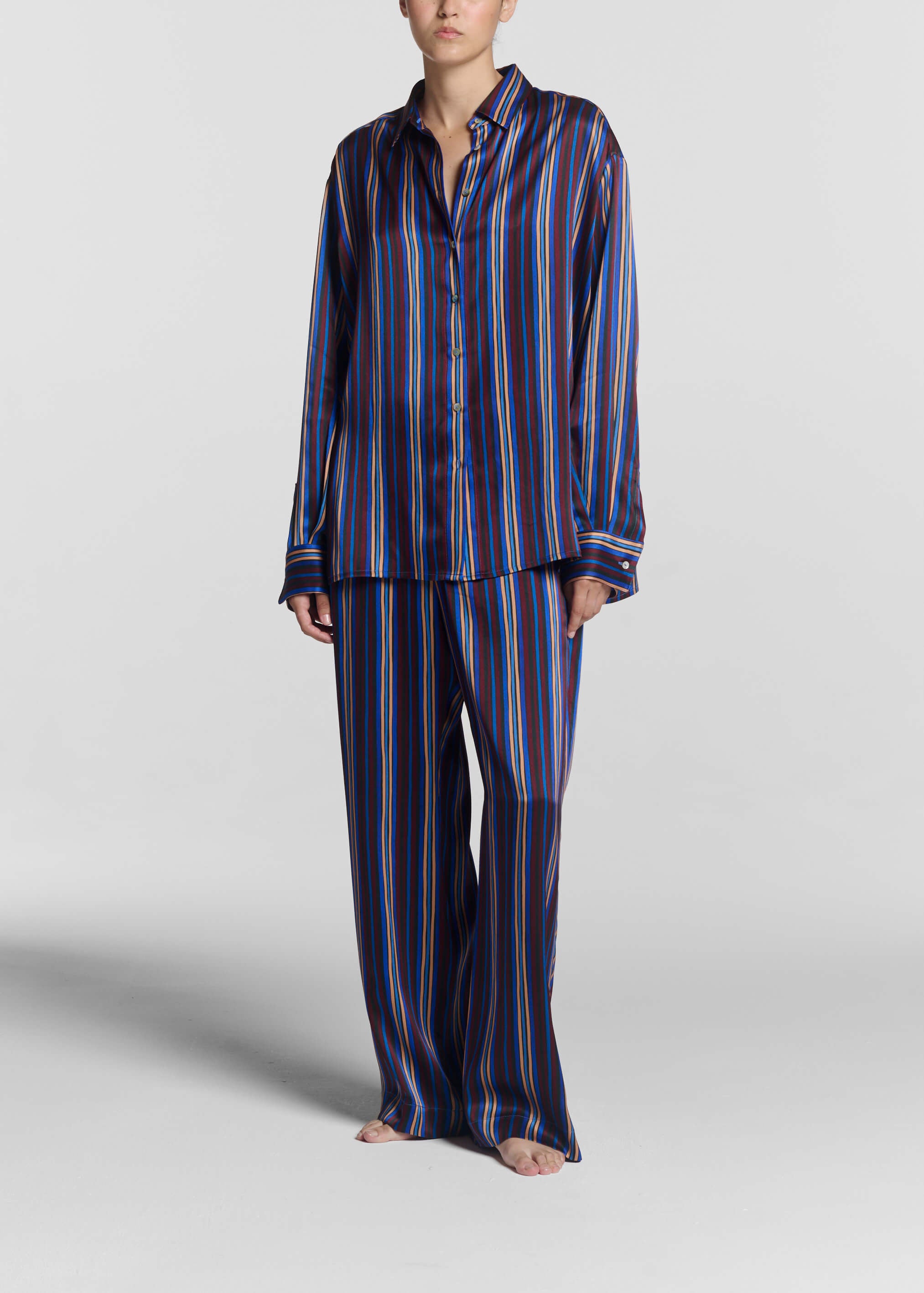 Rosa Trouser Painted Stripe Blue Silk Charmeuse