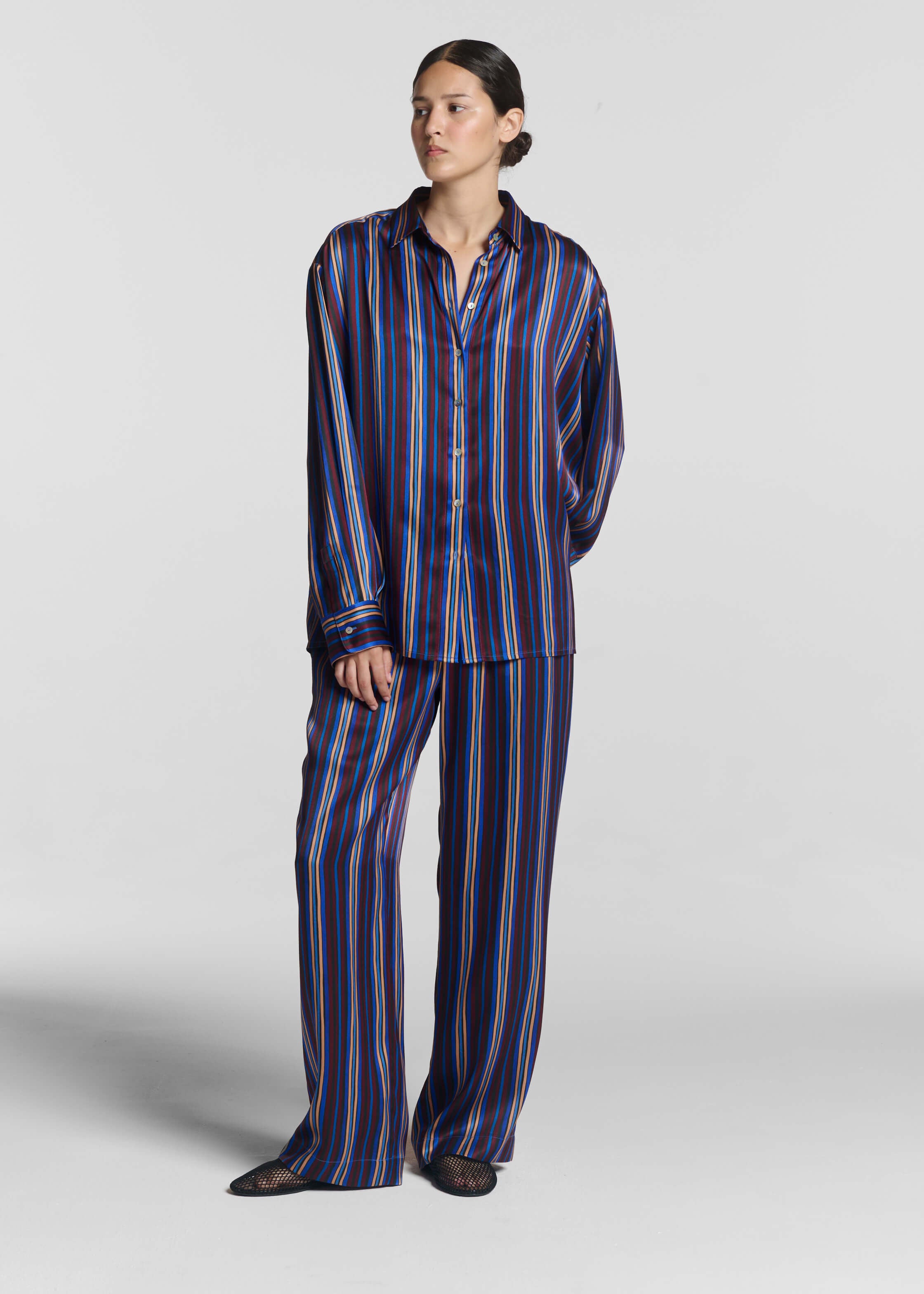 Rosa Trouser Painted Stripe Blue Silk Charmeuse
