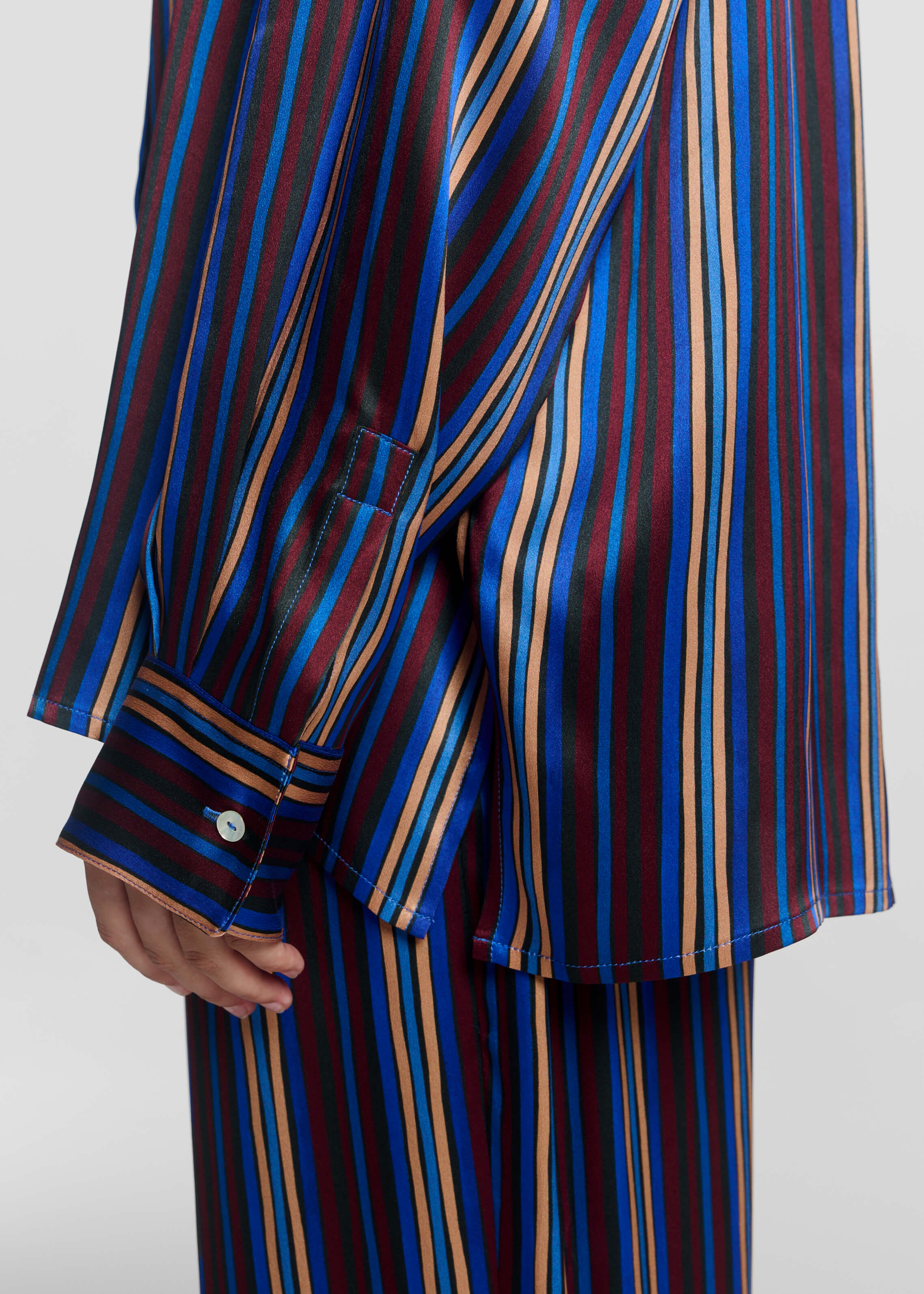 Maya Shirt Painted Stripe Blue Silk Charmeuse