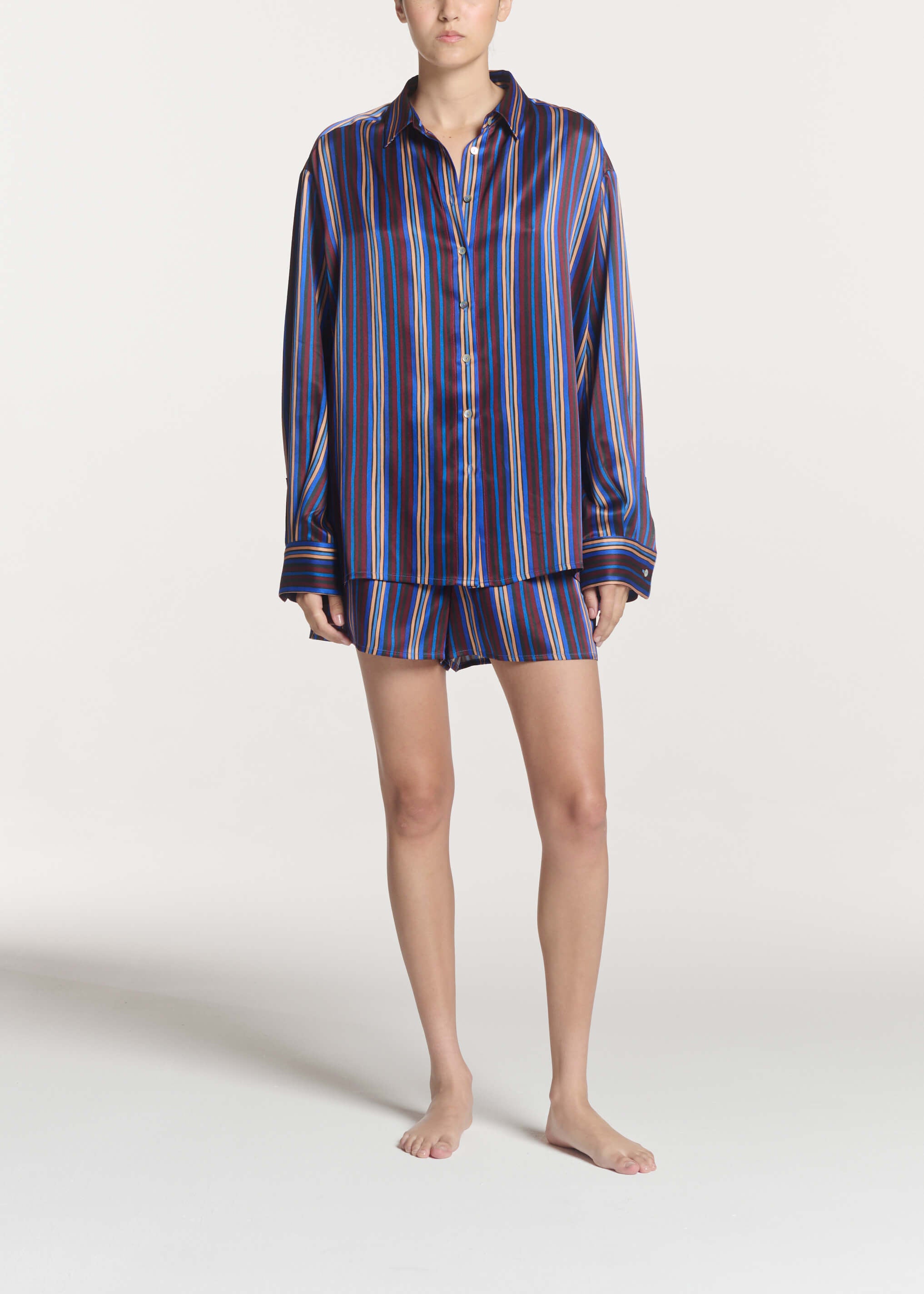 Franca Short Painted Stripe Blue Silk Charmeuse