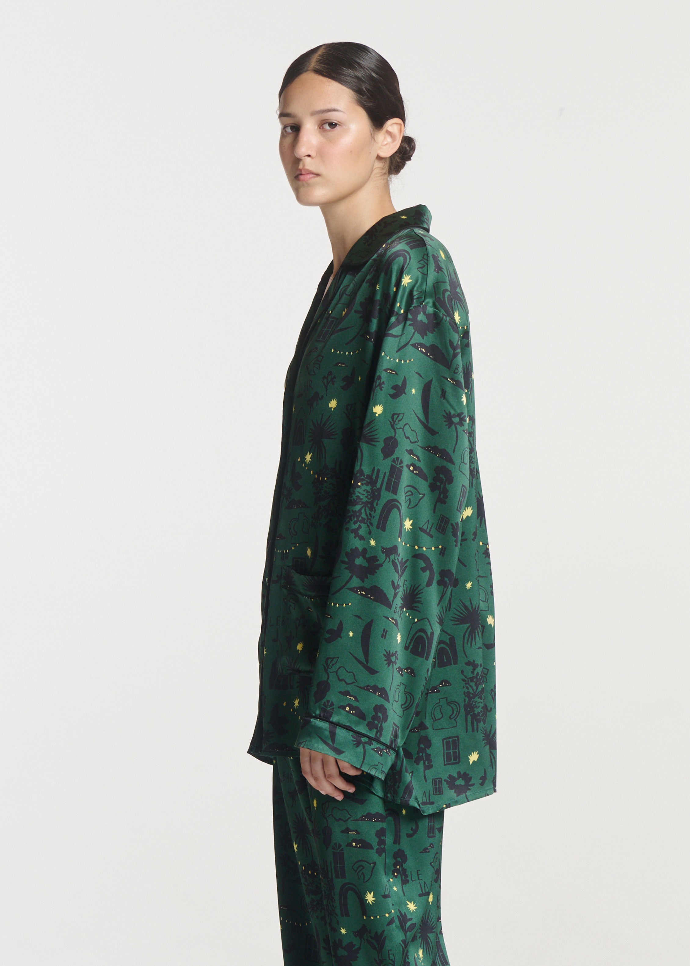 Alba Shirt Nightstar Green Silk Charmeuse