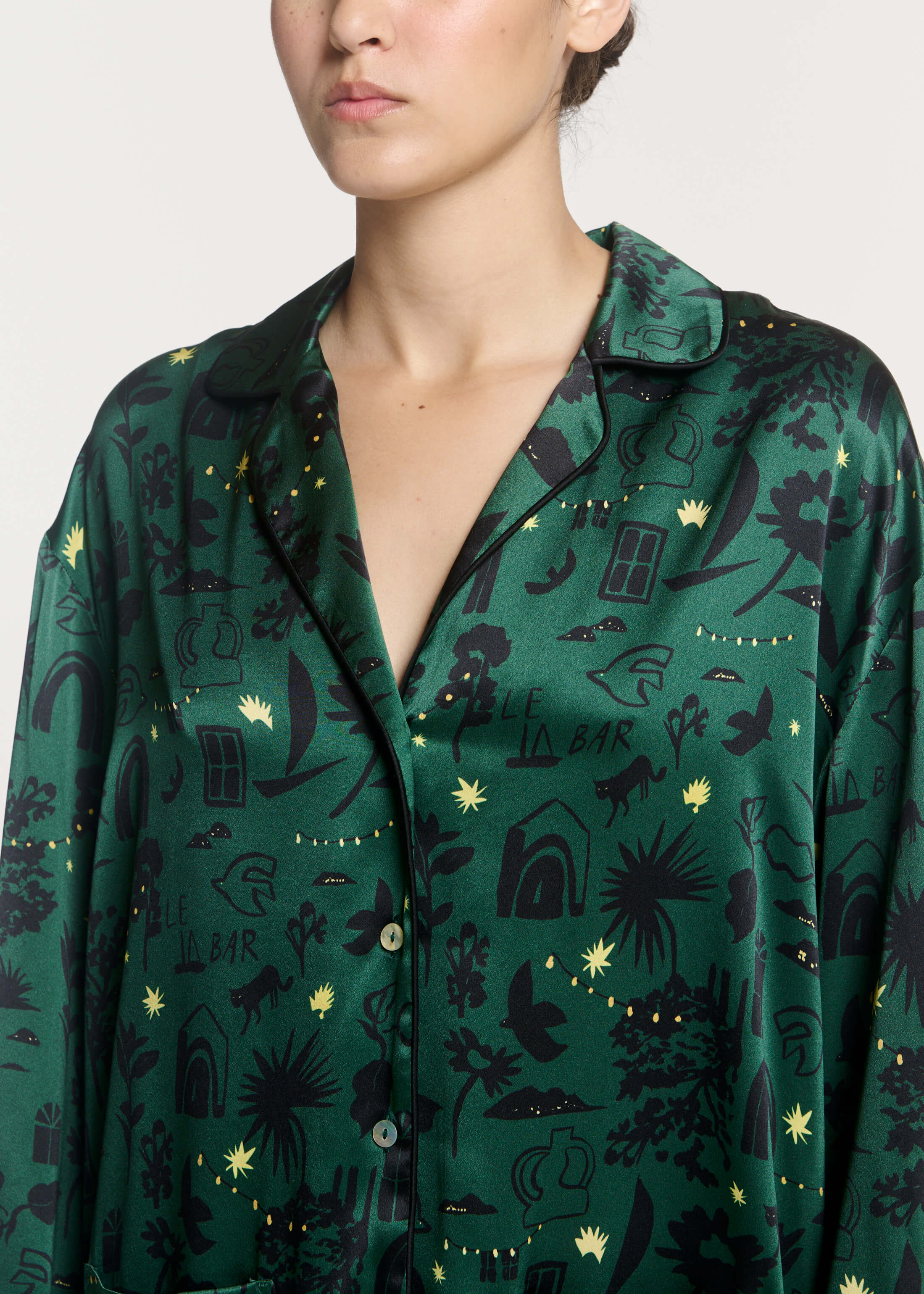 Alba Shirt Nightstar Green Silk Charmeuse