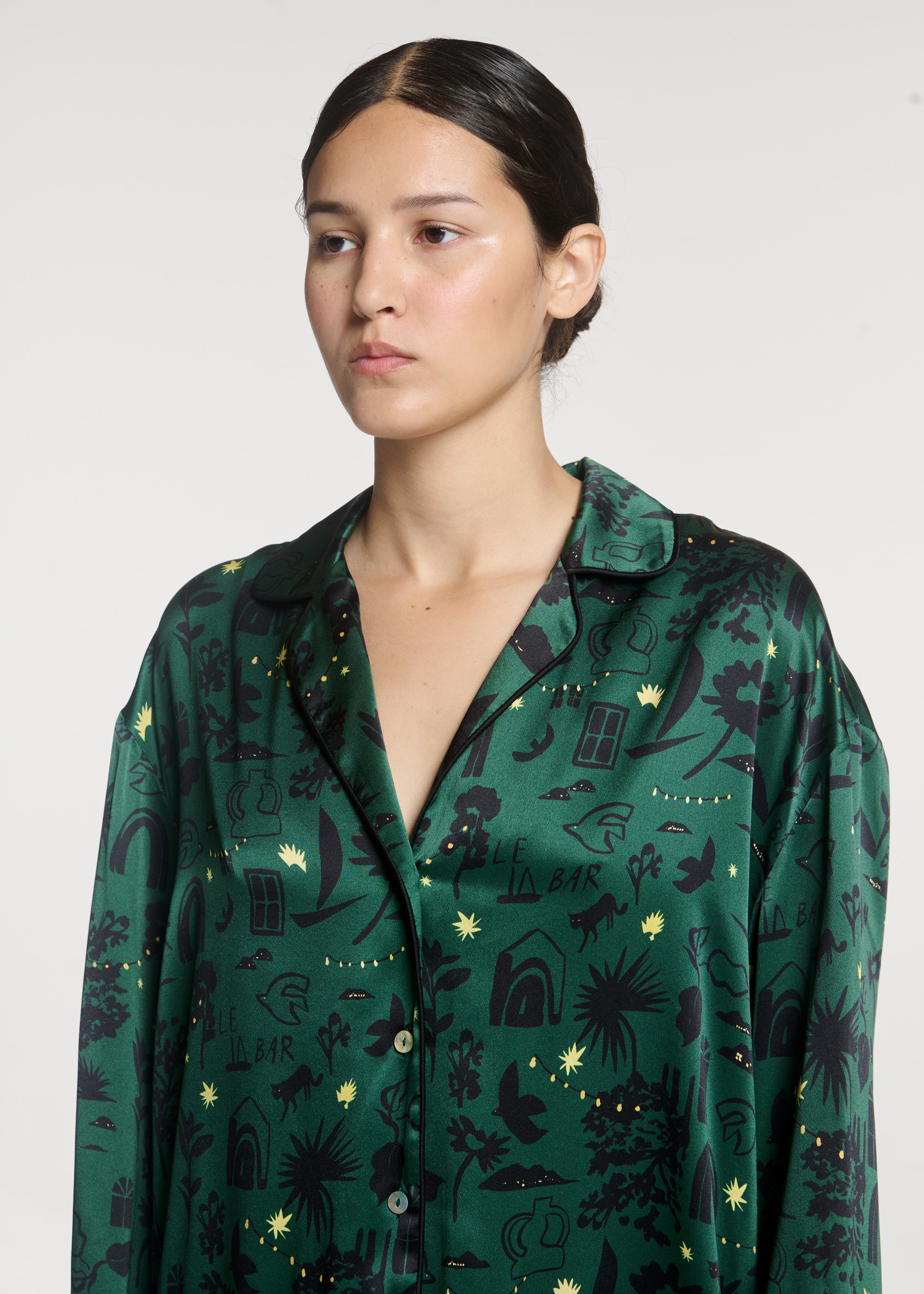 Alba Shirt Nightstar Green Silk Charmeuse