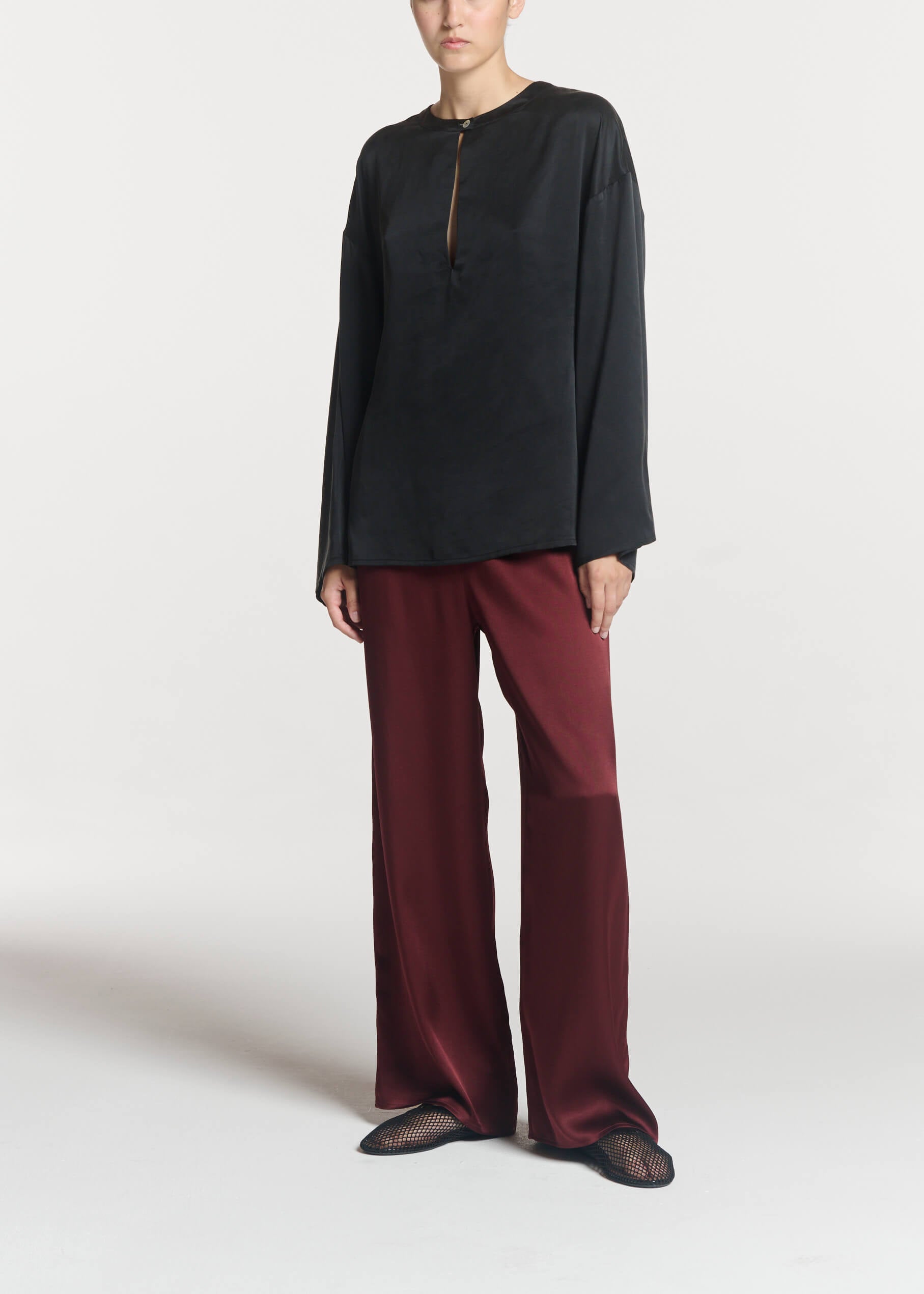 Austin Trouser Maroon Silk Satin