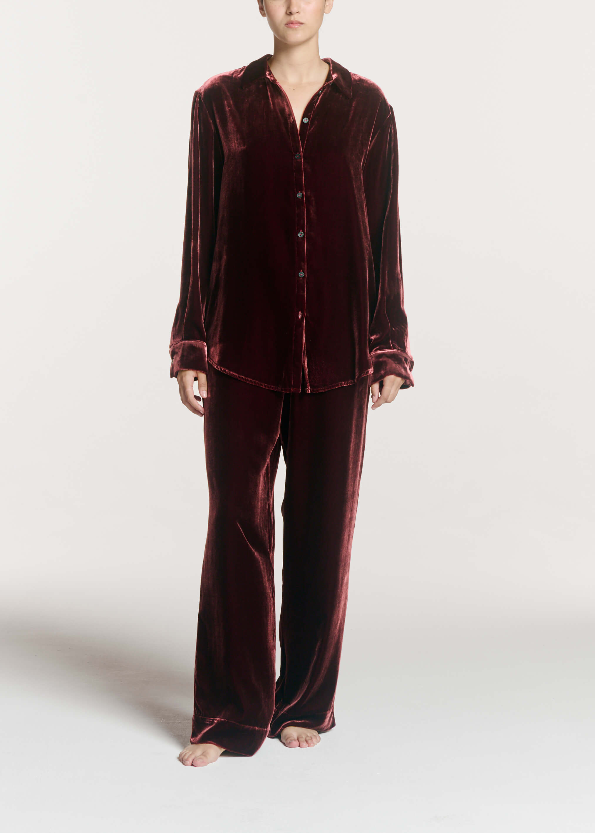 London Shirt Maroon Viscose Velvet
