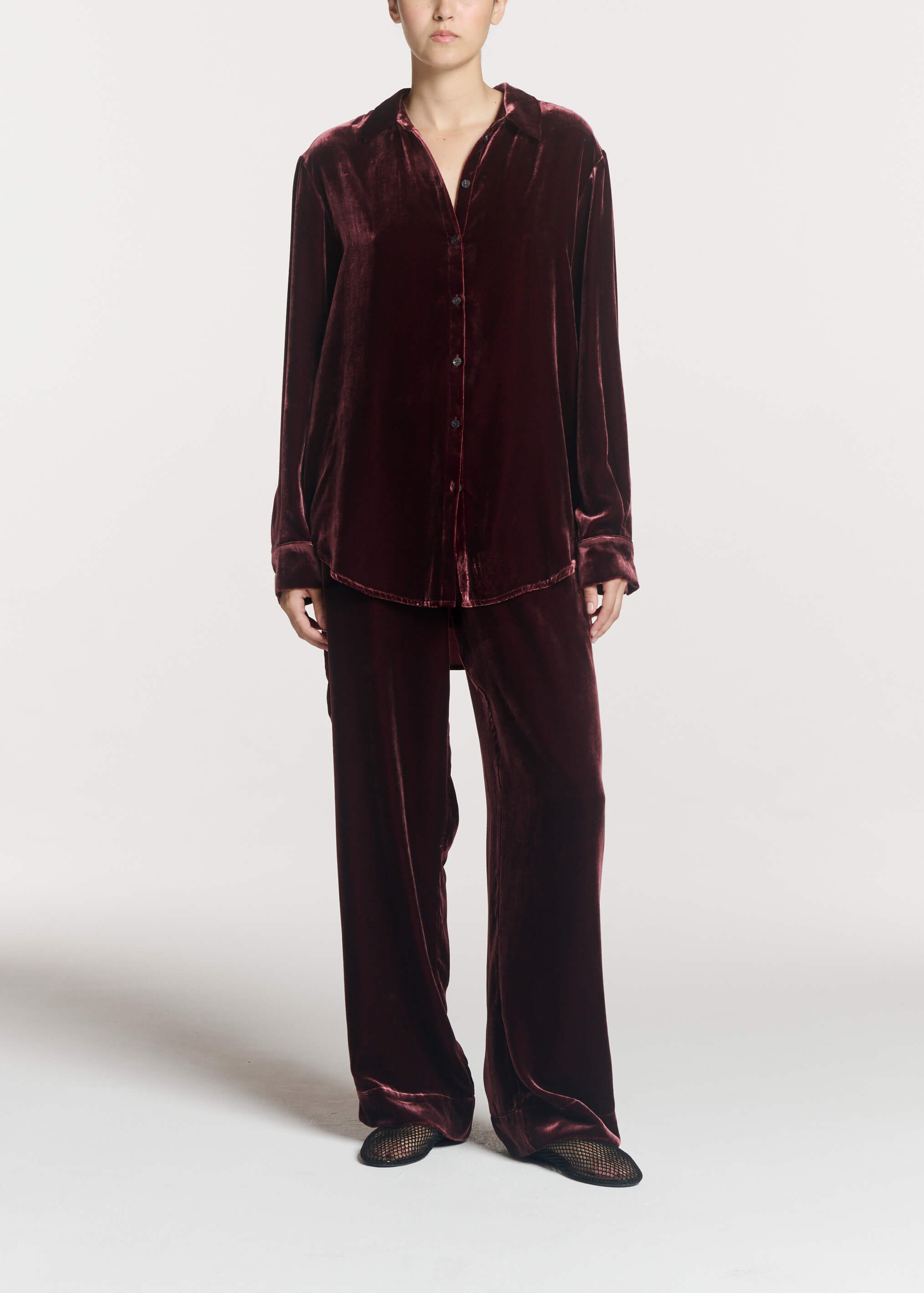 London Shirt Maroon Viscose Velvet