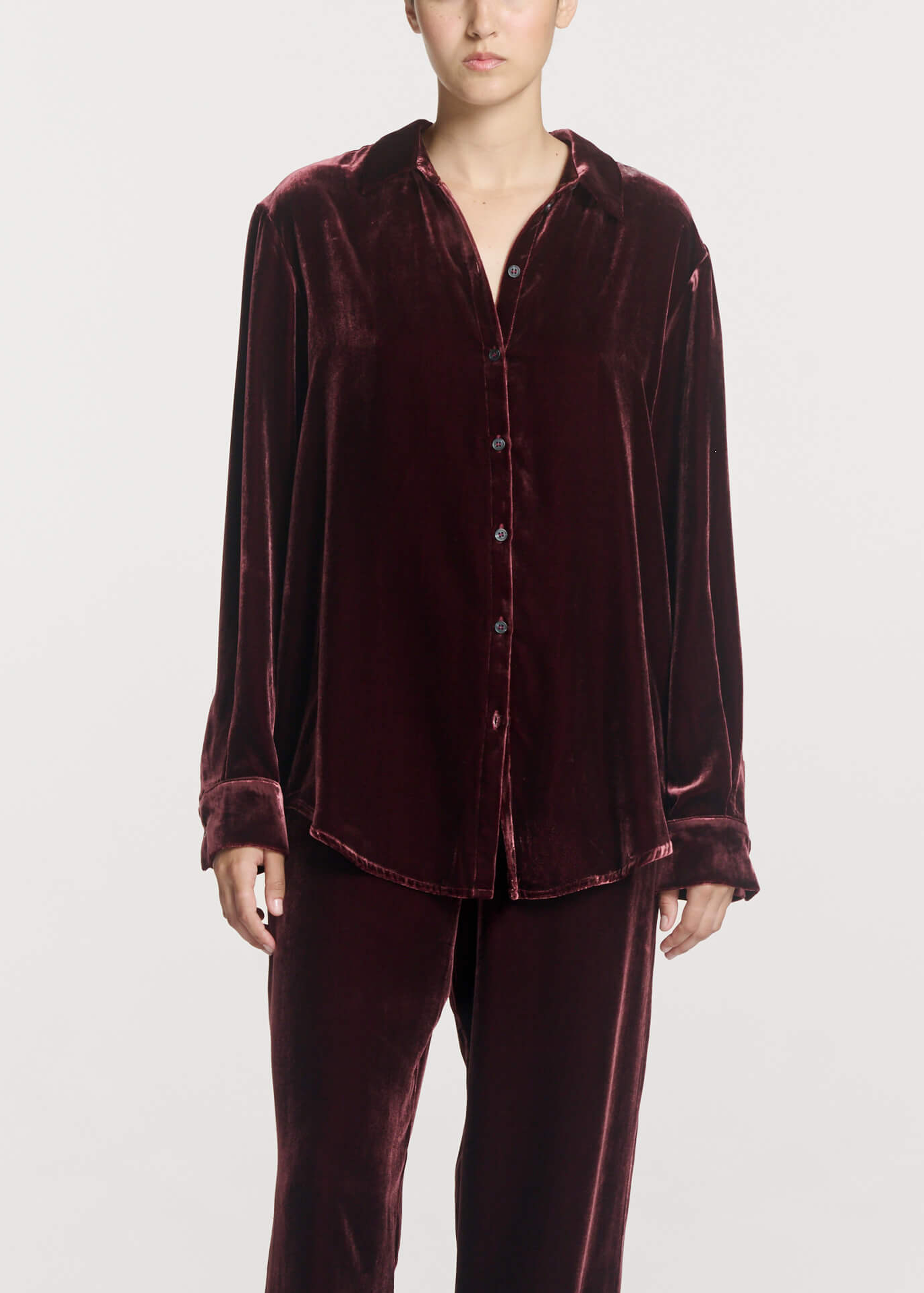 London Shirt Maroon Viscose Velvet