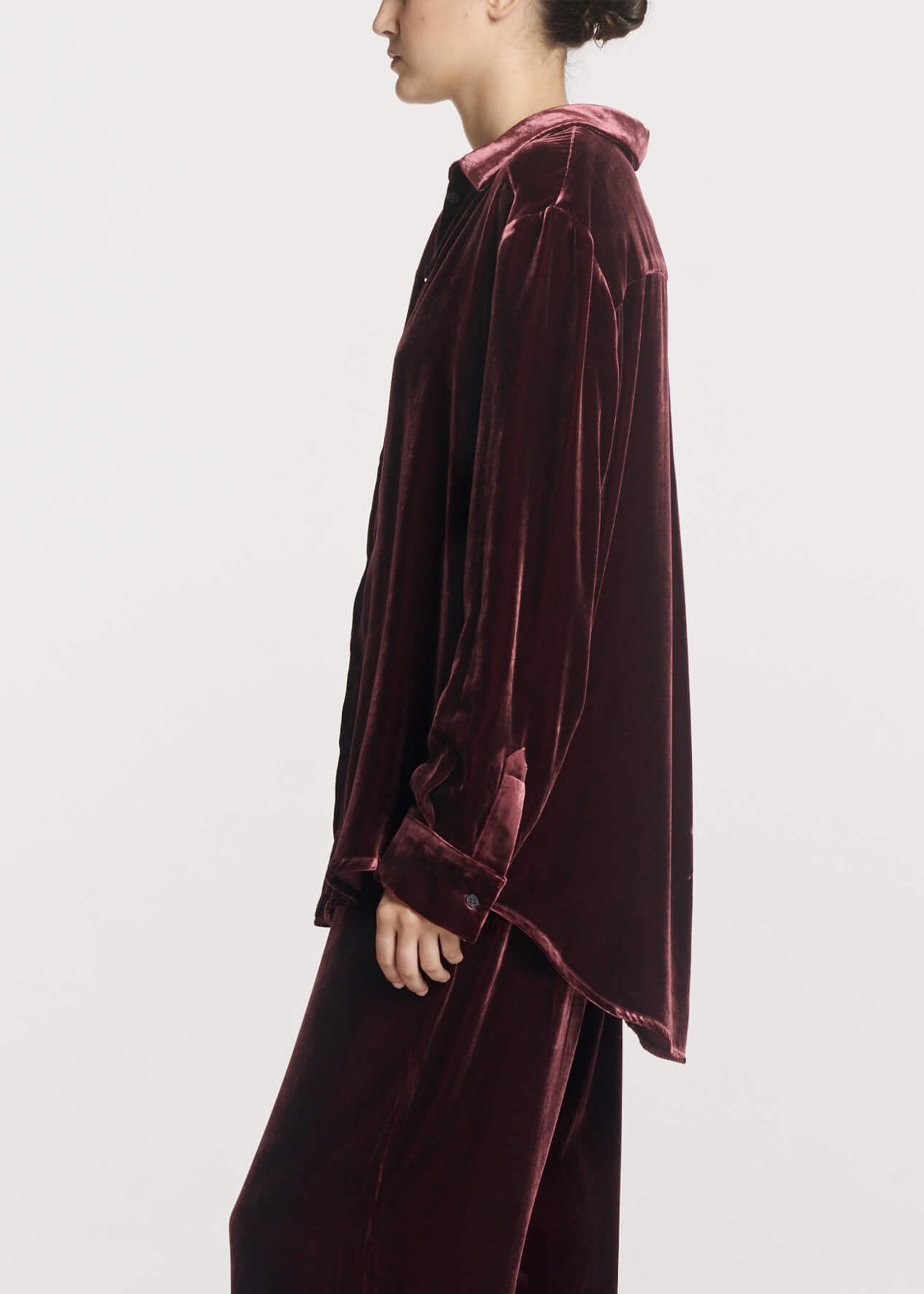 London Shirt Maroon Viscose Velvet
