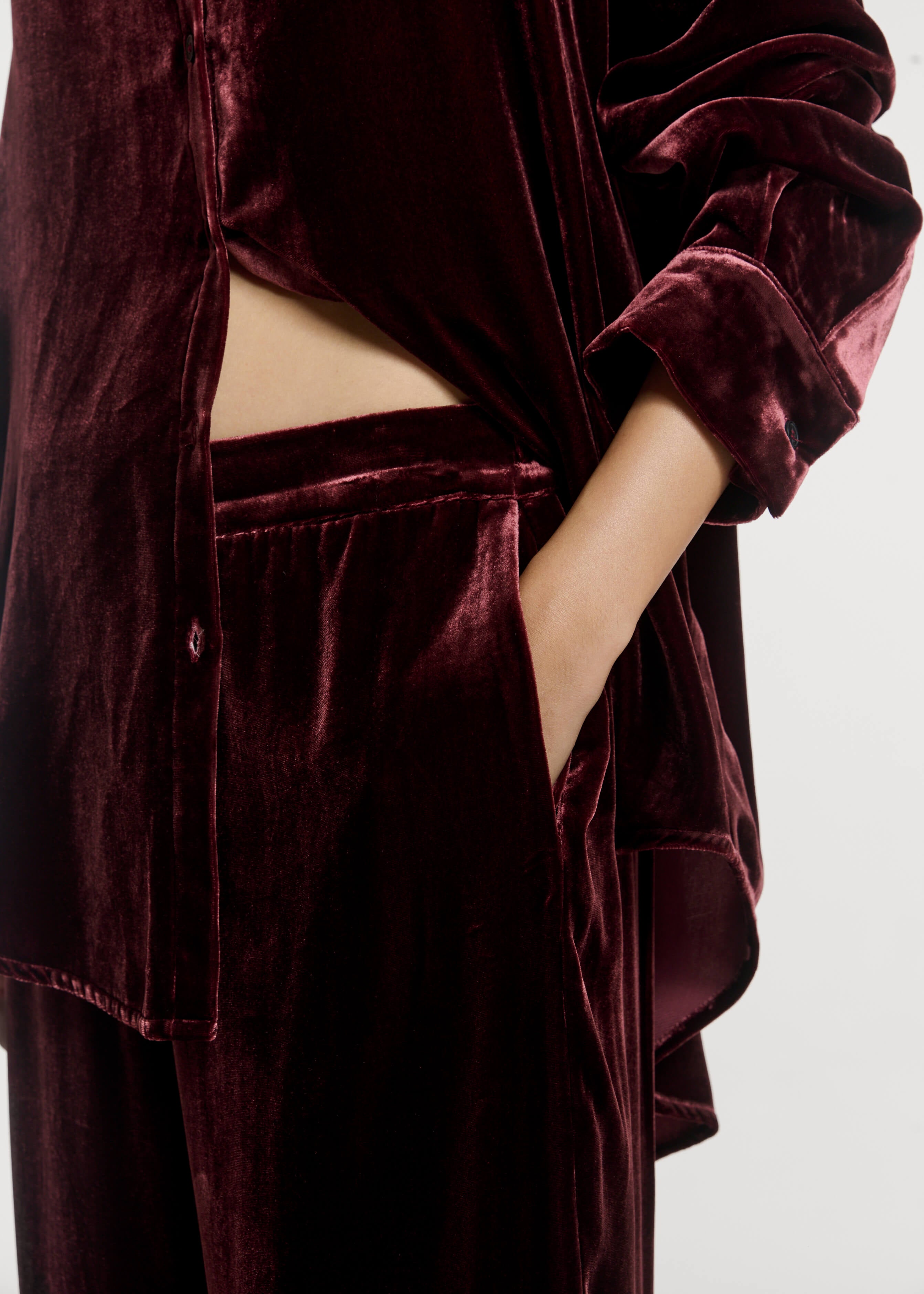 London Trouser Maroon Viscose Velvet