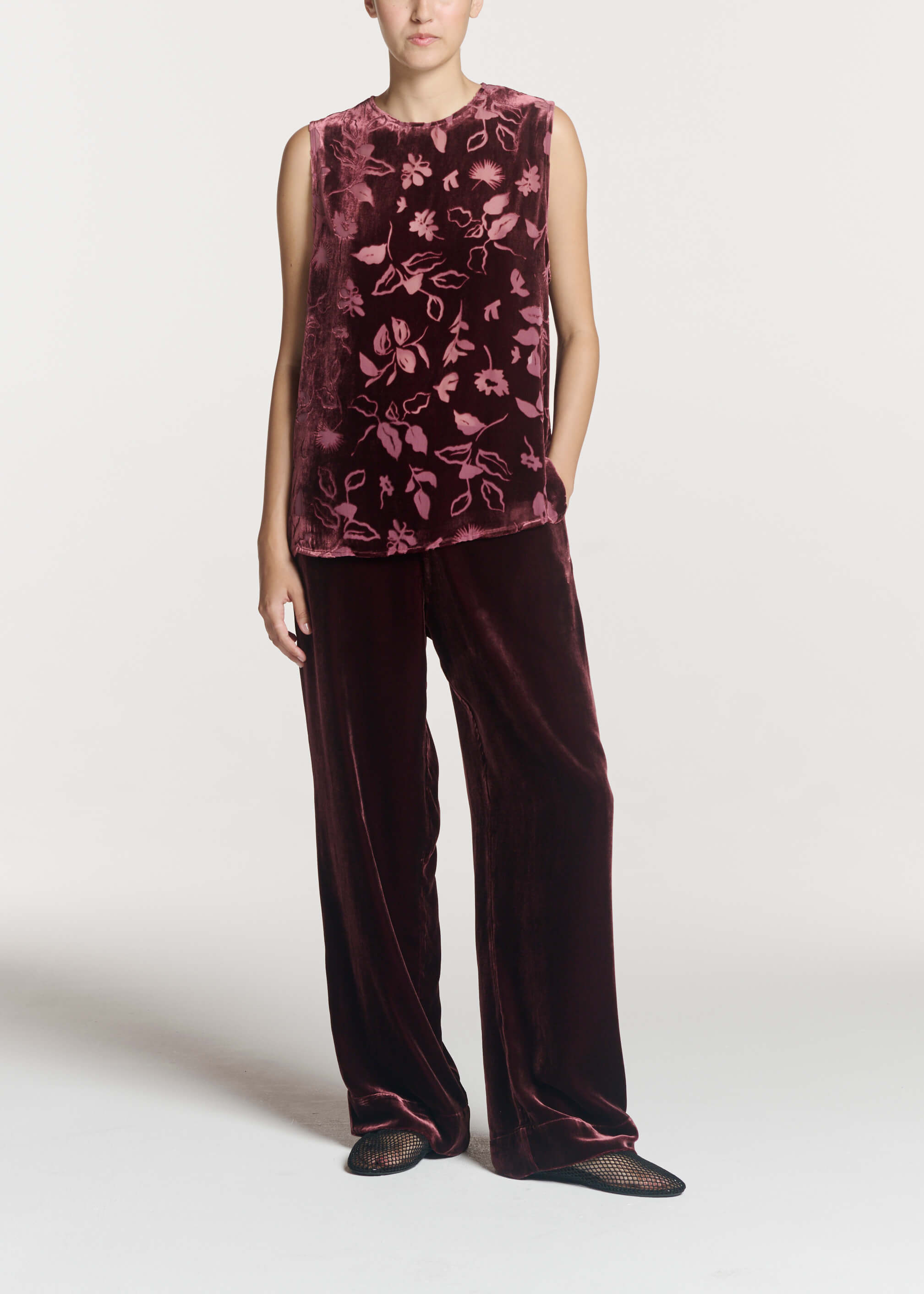 Trento Top Maroon Foliage Devore Velvet