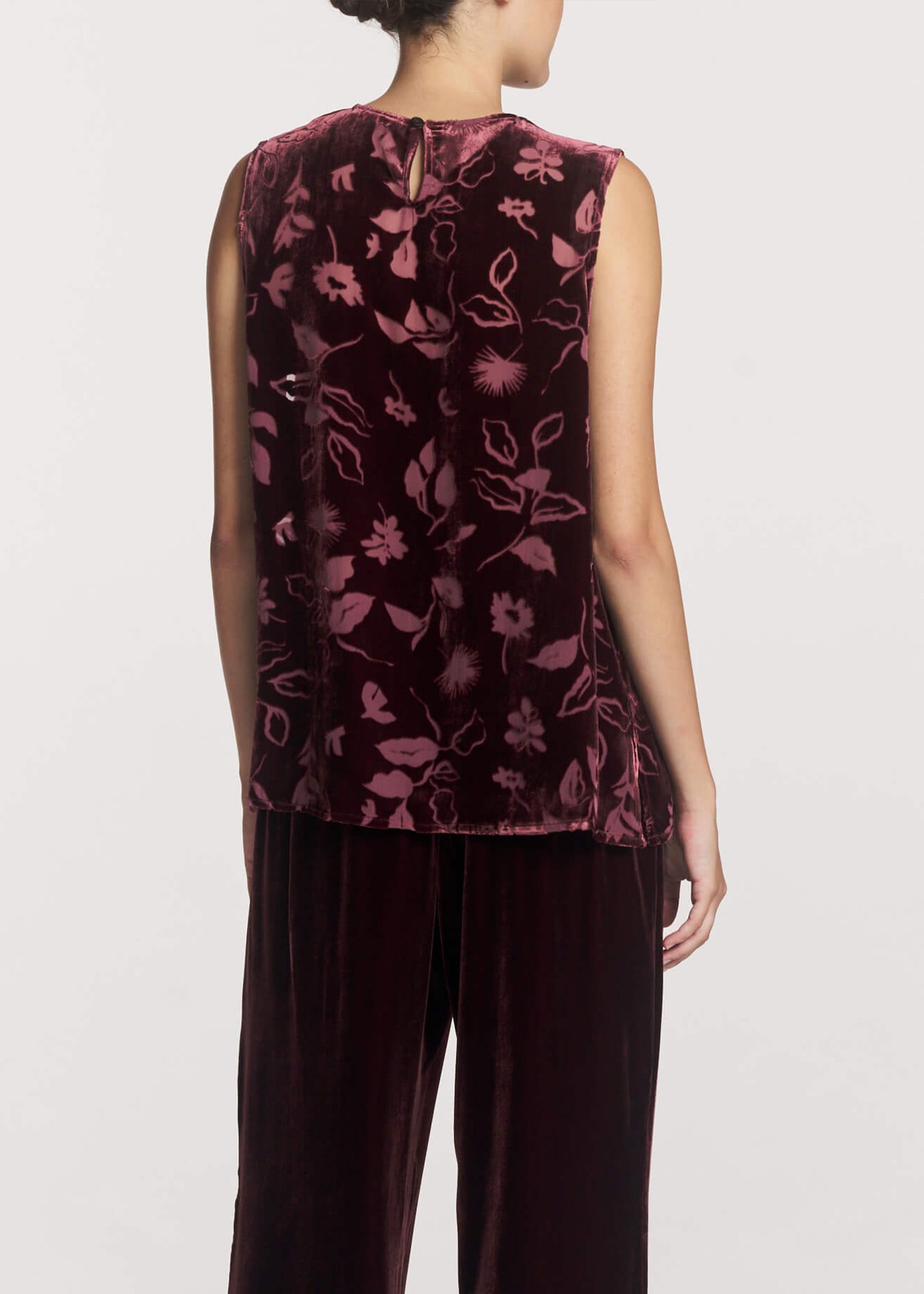 Trento Top Maroon Foliage Devore Velvet