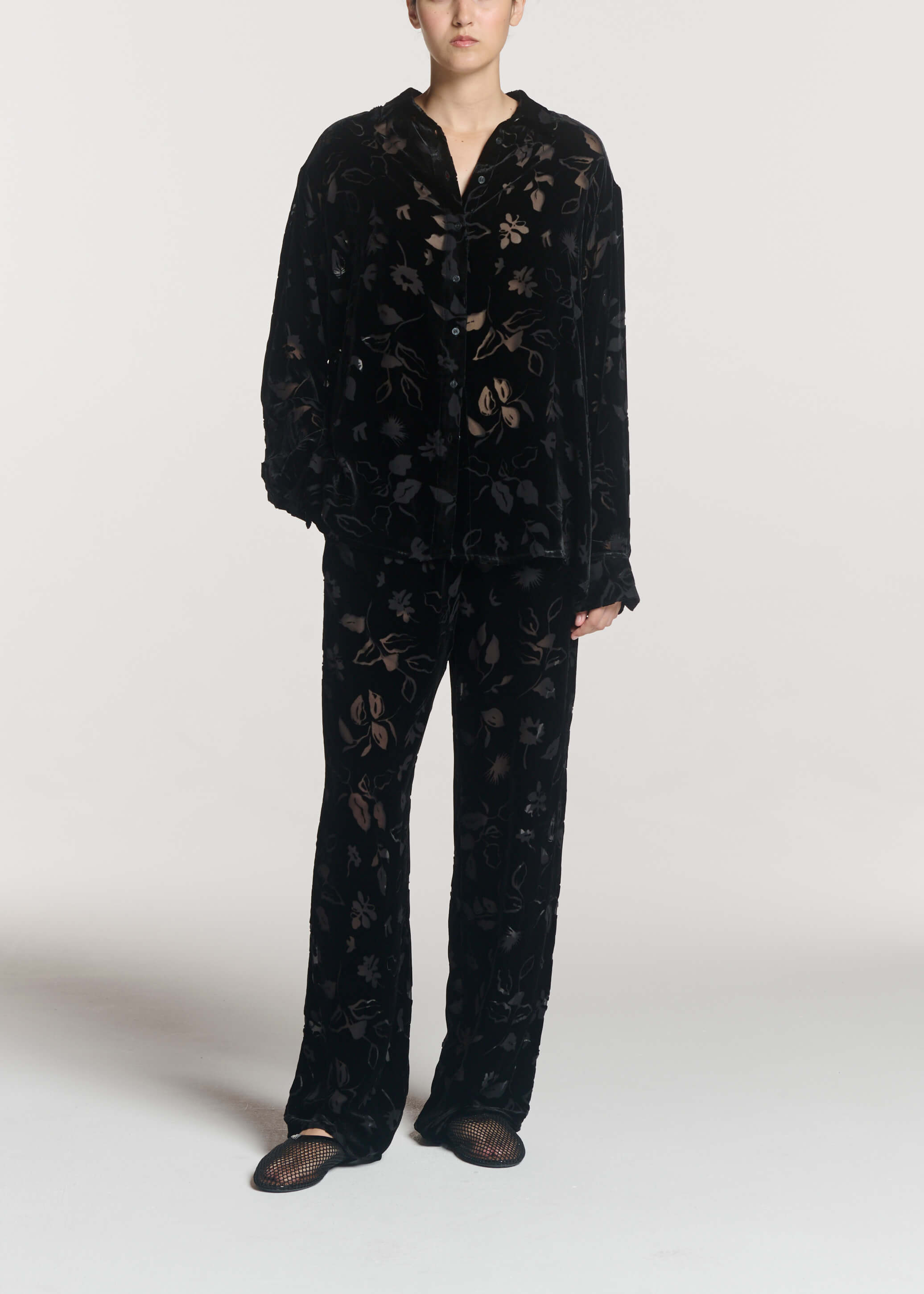 Loreto Trouser Black Foliage Devore Velvet