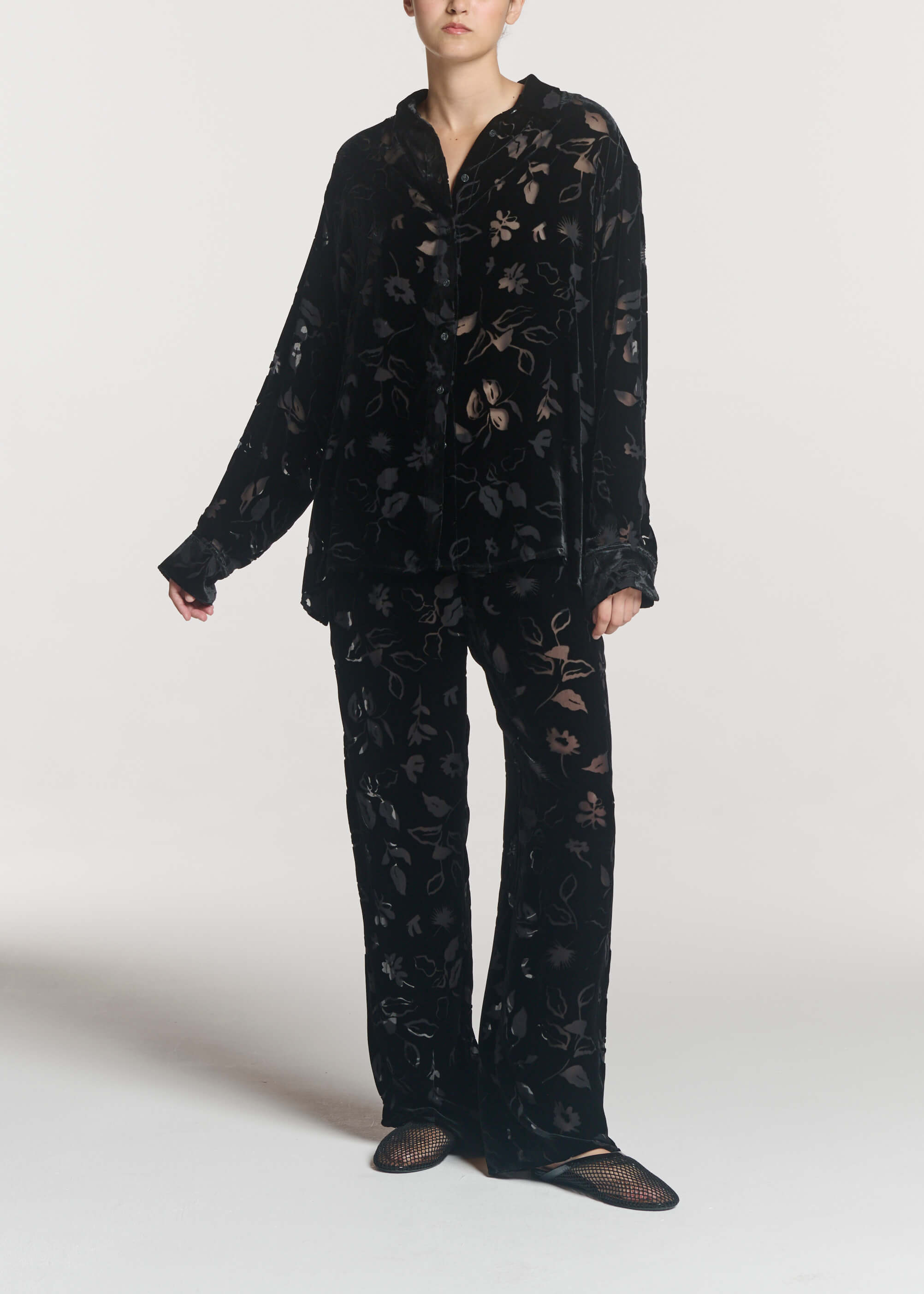 Maya Shirt Black Foliage Devore Velvet