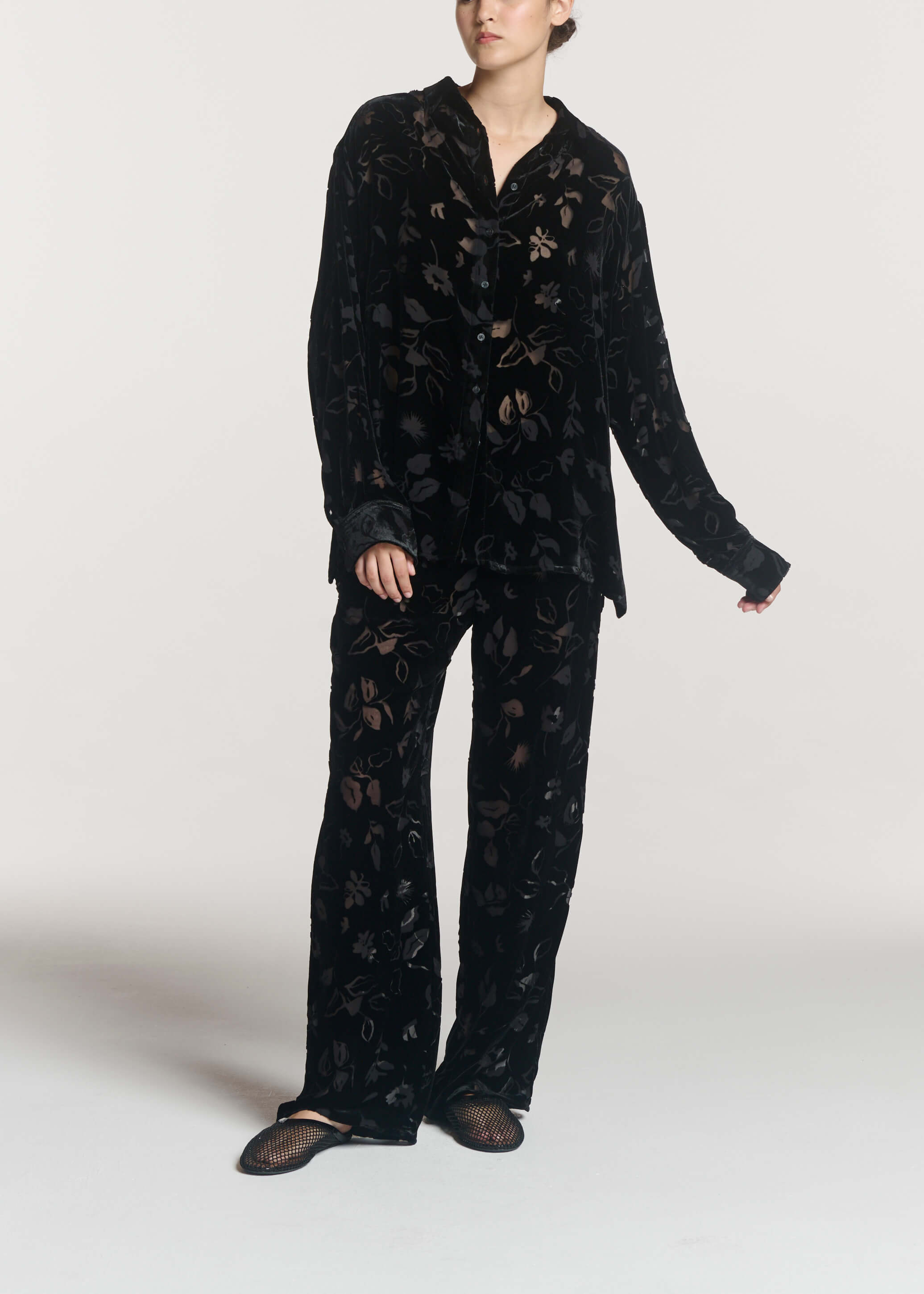 Maya Shirt Black Foliage Devore Velvet