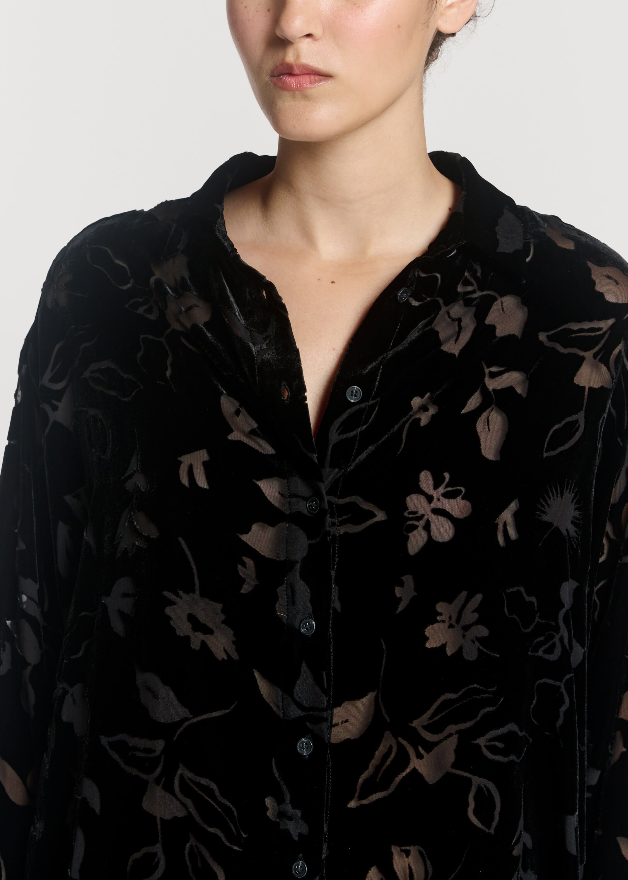 Maya Shirt Black Foliage Devore Velvet