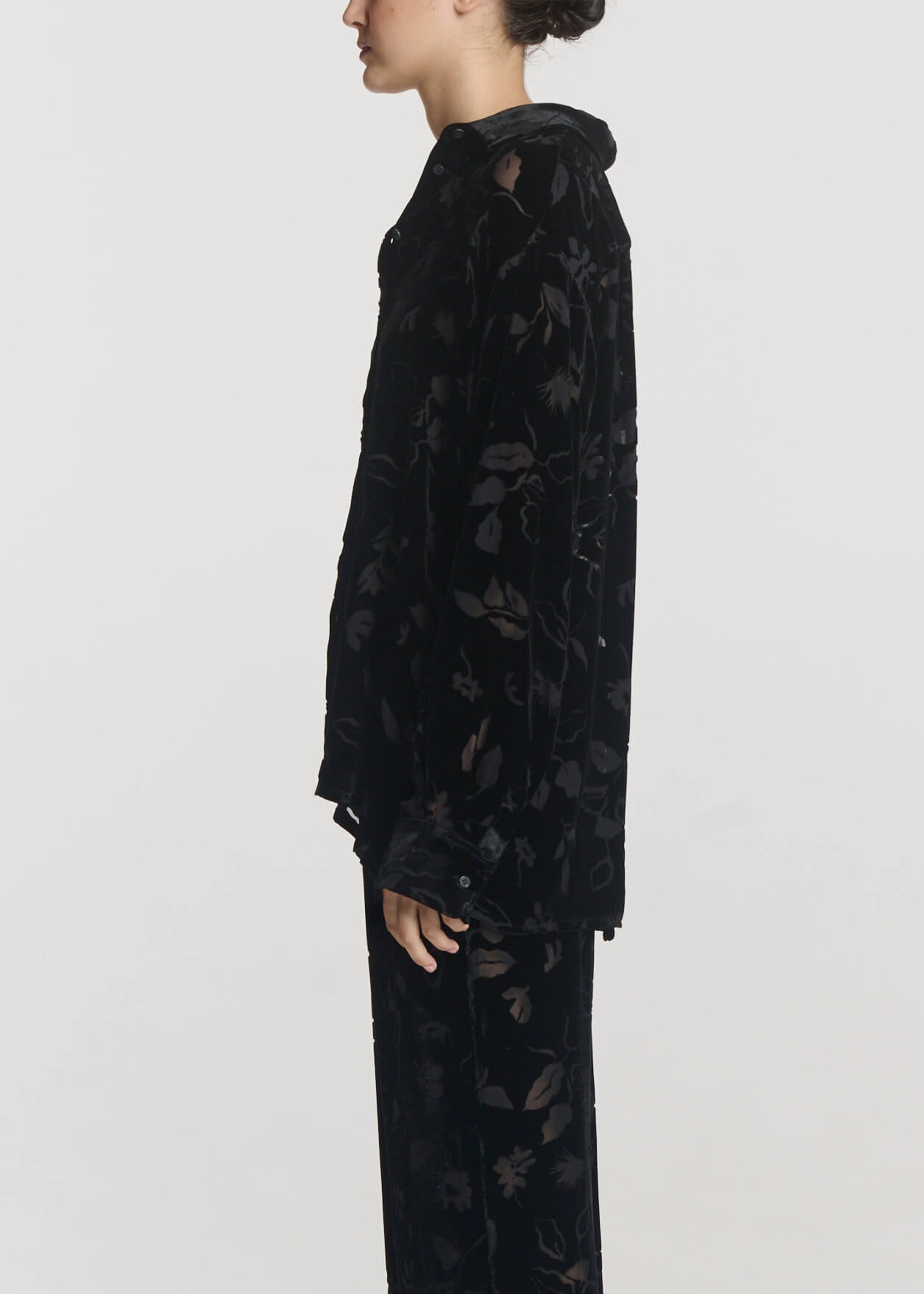 Maya Shirt Black Foliage Devore Velvet