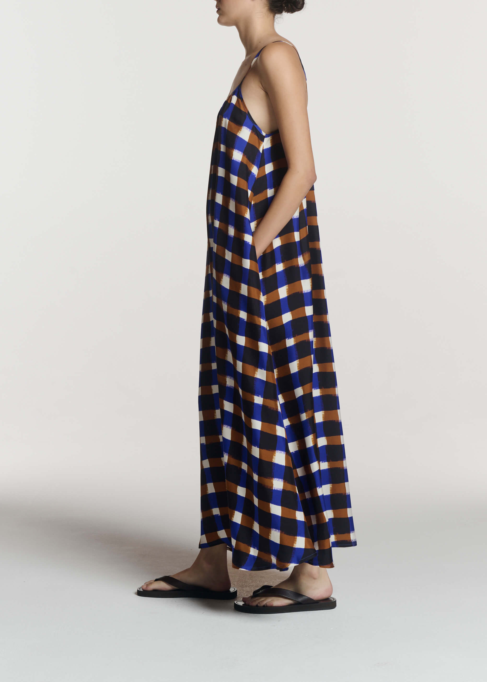 Napoli Dress Painted Check Bronze Silk Twill