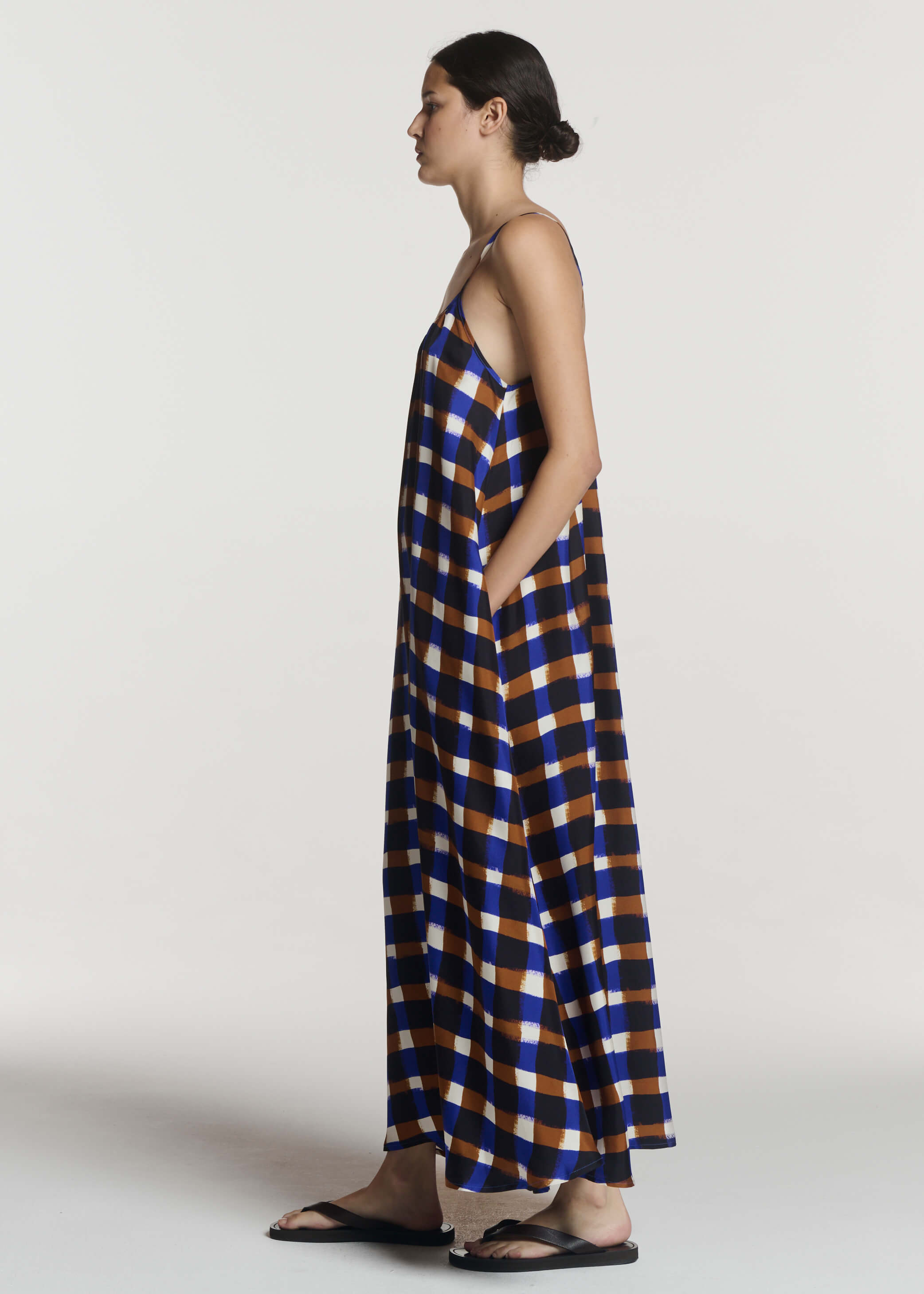Napoli Dress Painted Check Bronze Silk Twill