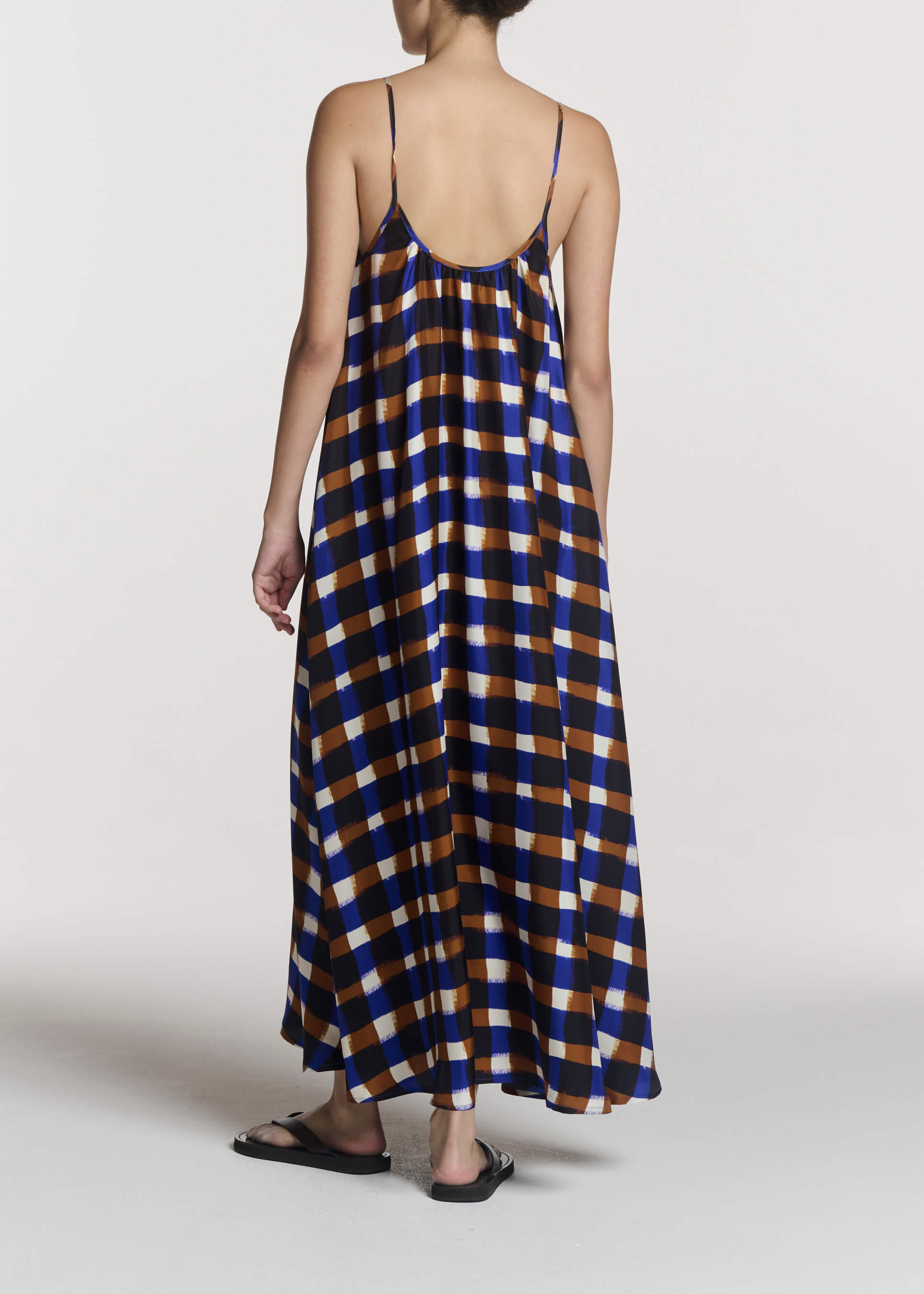 Napoli Dress Painted Check Bronze Silk Twill