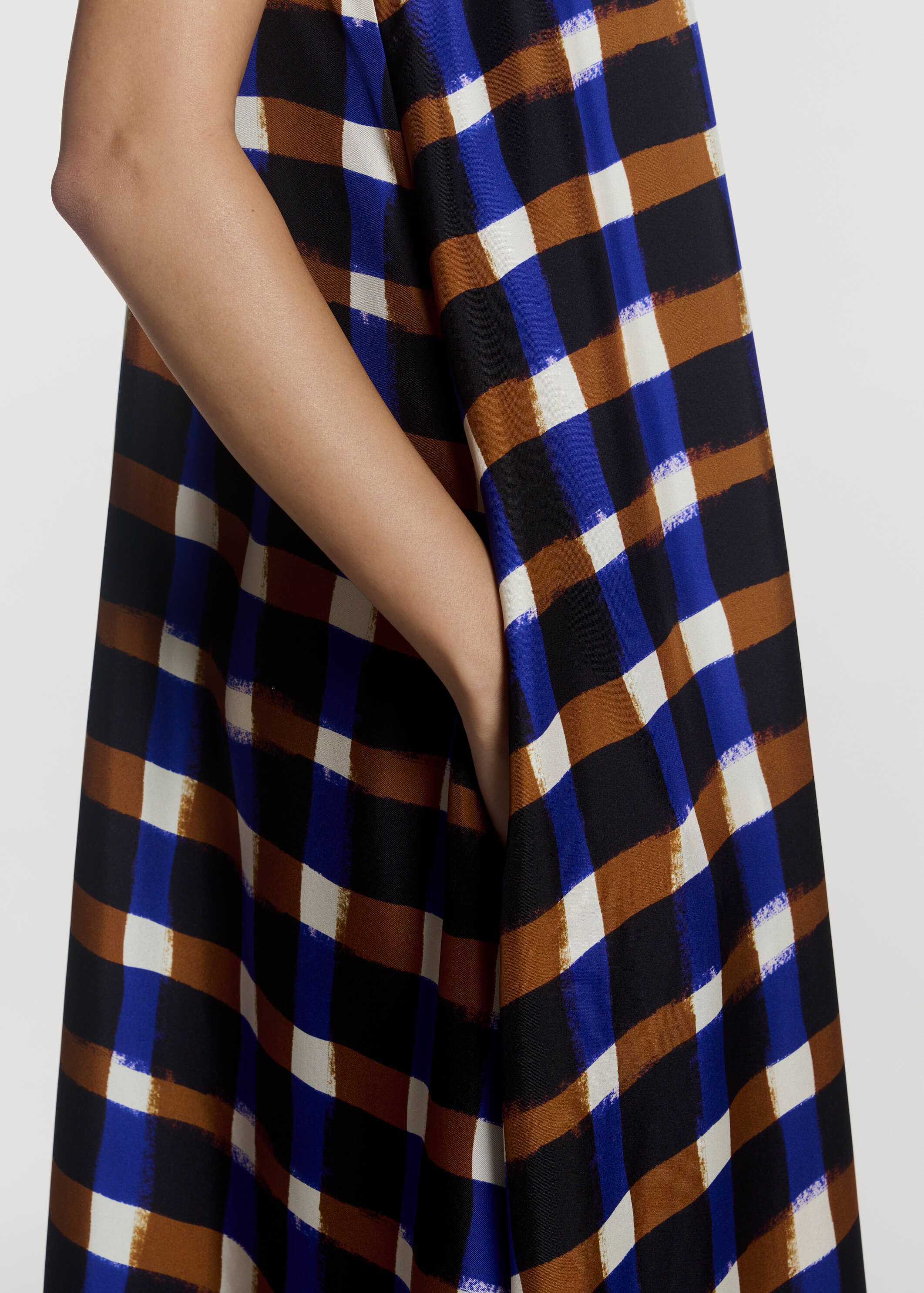 Napoli Dress Painted Check Bronze Silk Twill