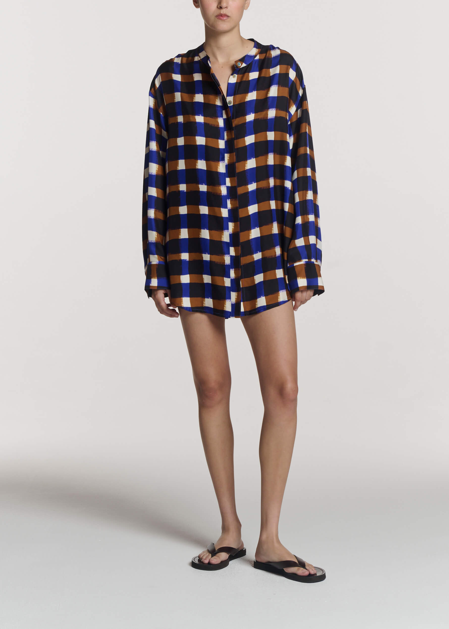 Ferrara Shirt Painted Check Bronze Silk Twill