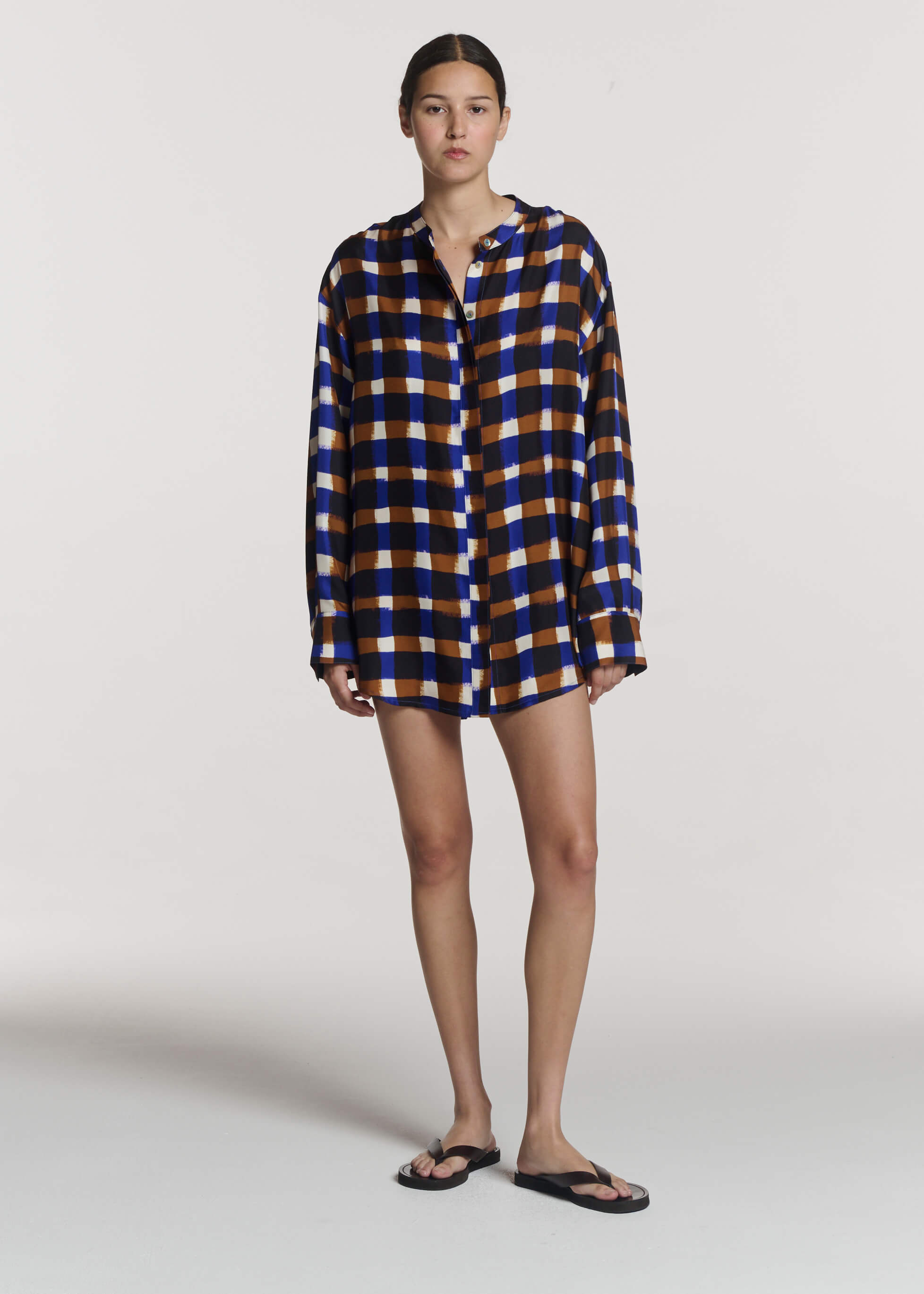 Ferrara Shirt Painted Check Bronze Silk Twill