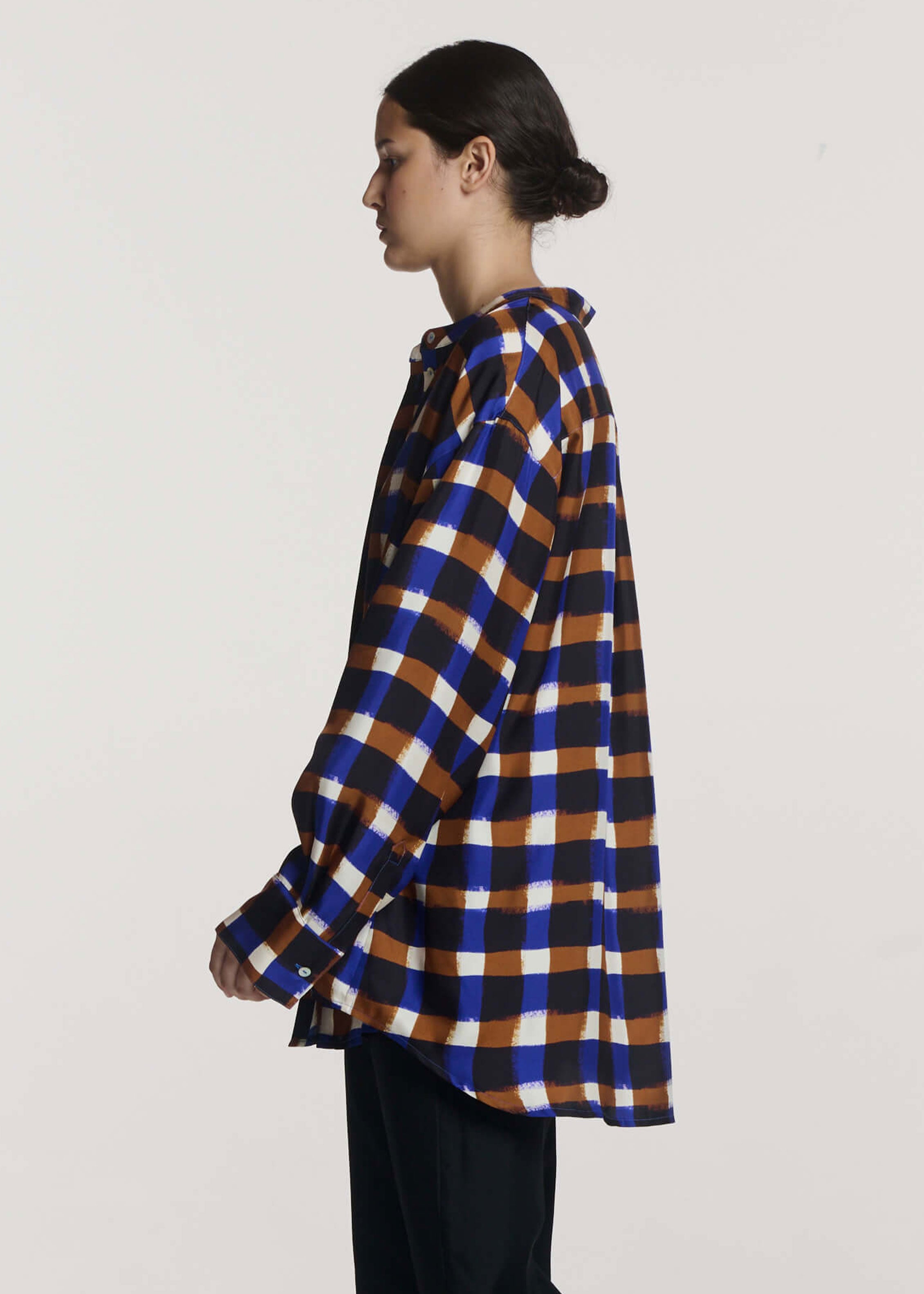 Ferrara Shirt Painted Check Bronze Silk Twill