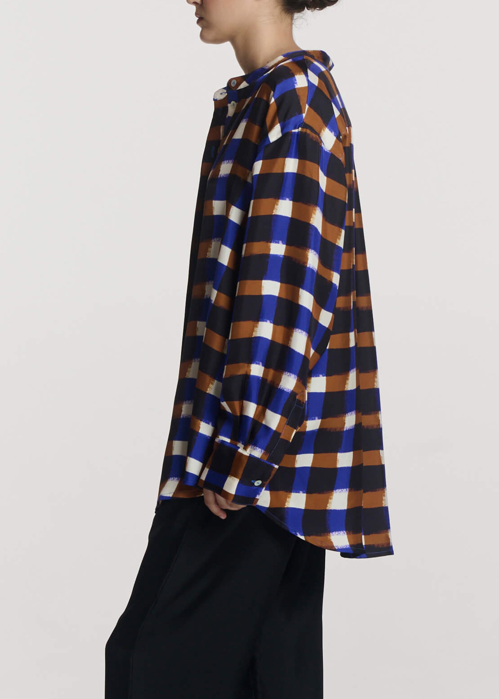 Ferrara Shirt Painted Check Bronze Silk Twill