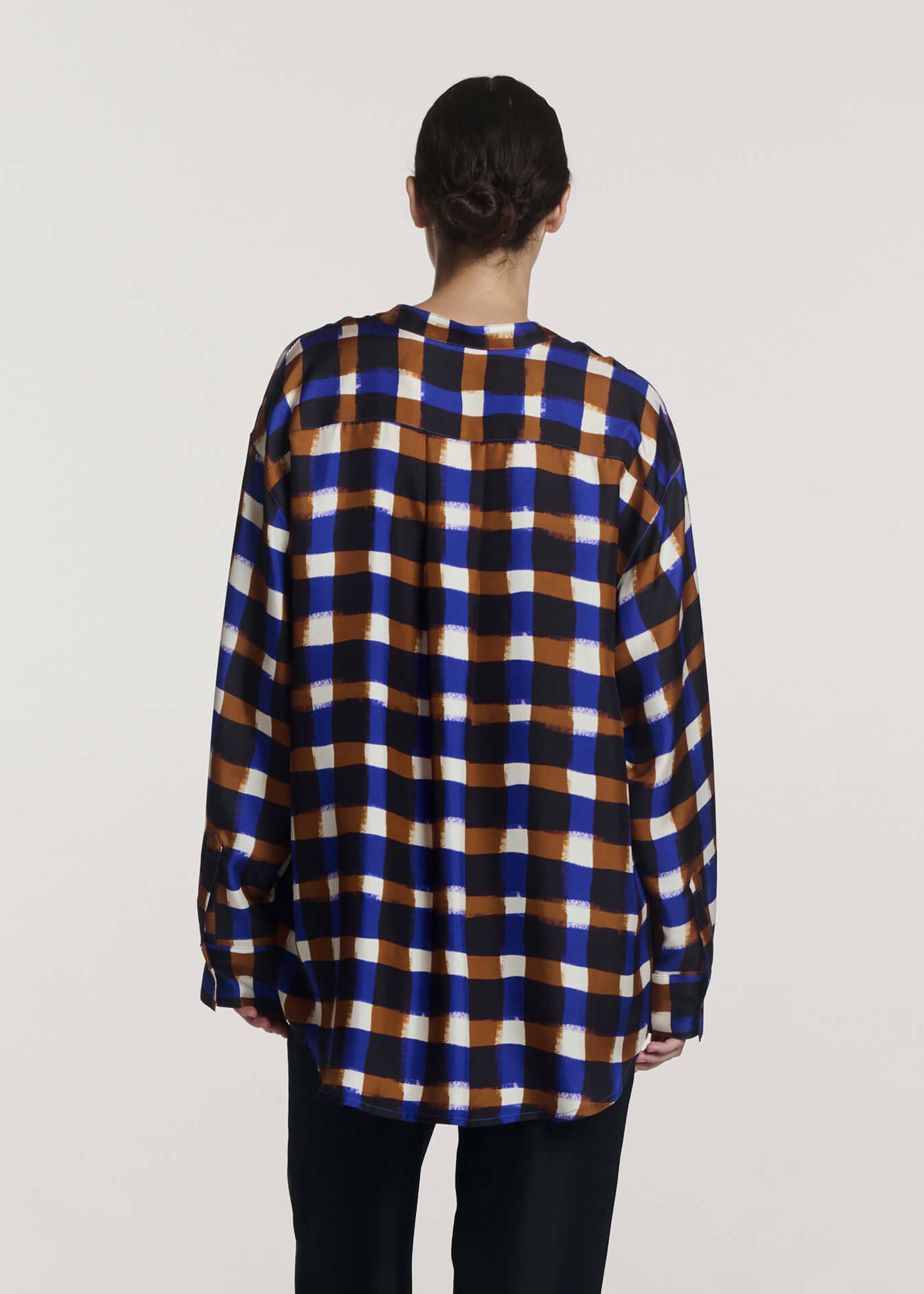 Ferrara Shirt Painted Check Bronze Silk Twill