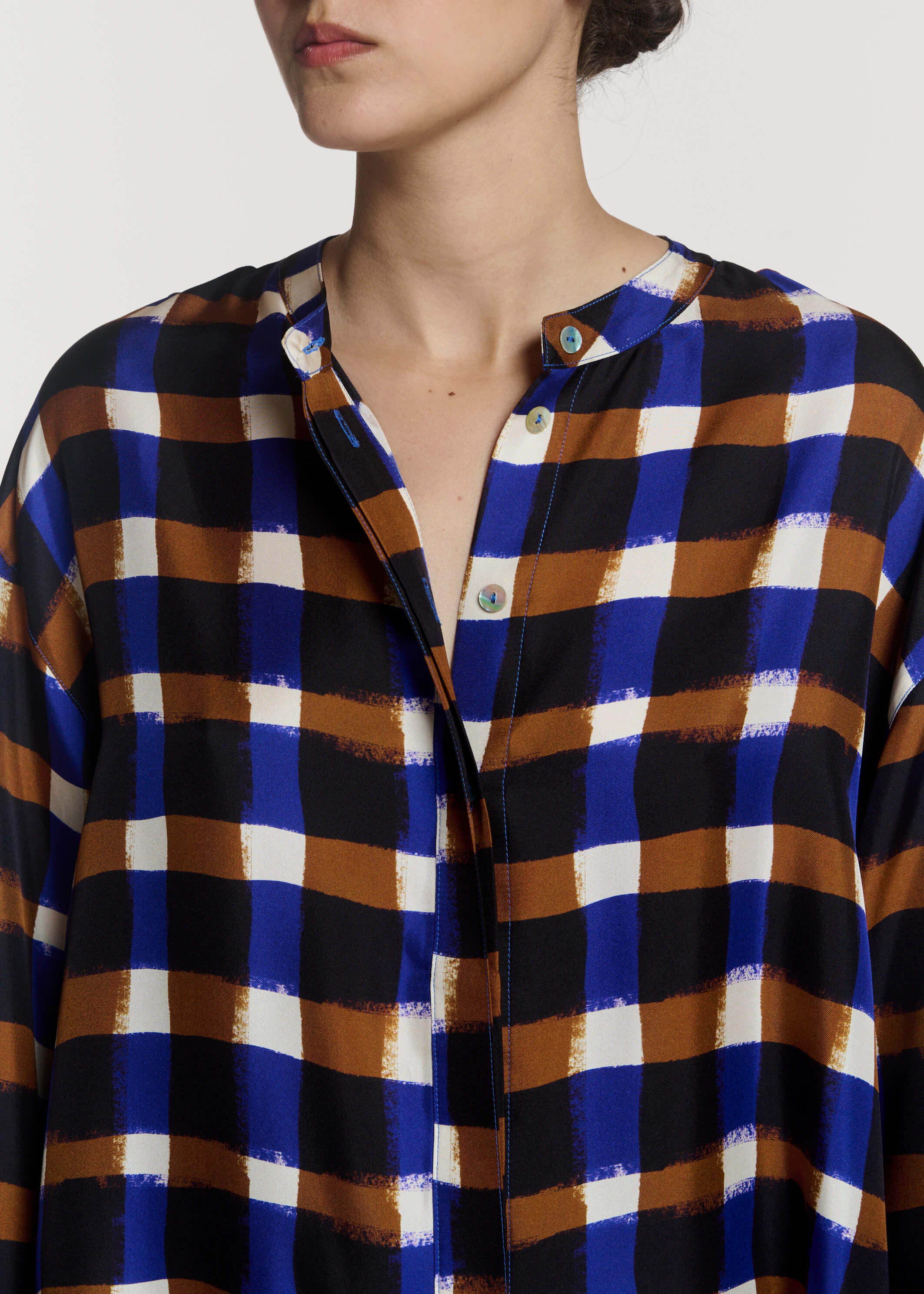 Ferrara Shirt Painted Check Bronze Silk Twill
